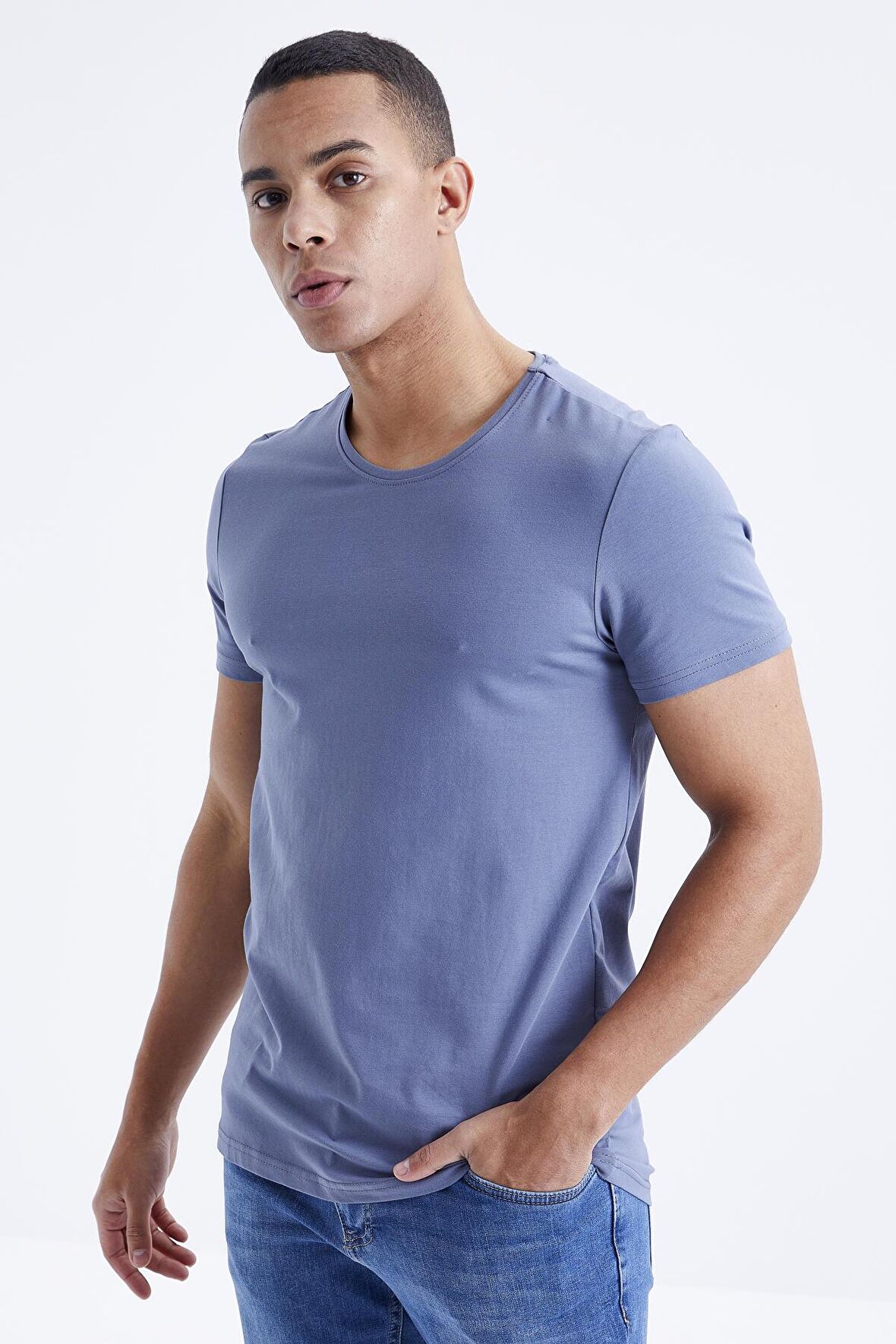 Petrol Basic Kısa Kol Standart Kalıp O Yaka Erkek T-Shirt - 87911 | M