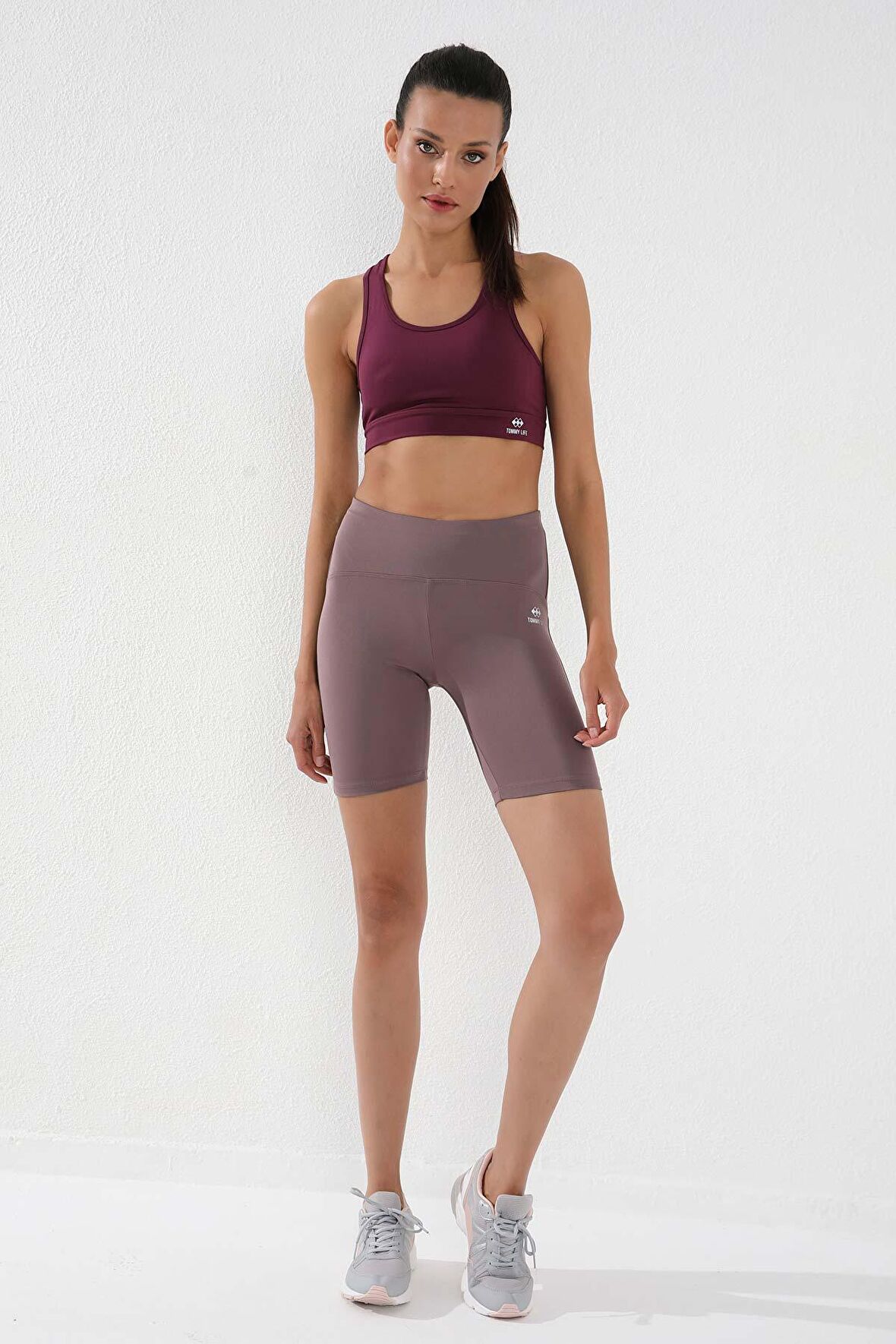 Gül Kurusu Yüksek Bel Toparlayıcı Kısa Biker Kadın Tayt - 91007 | L