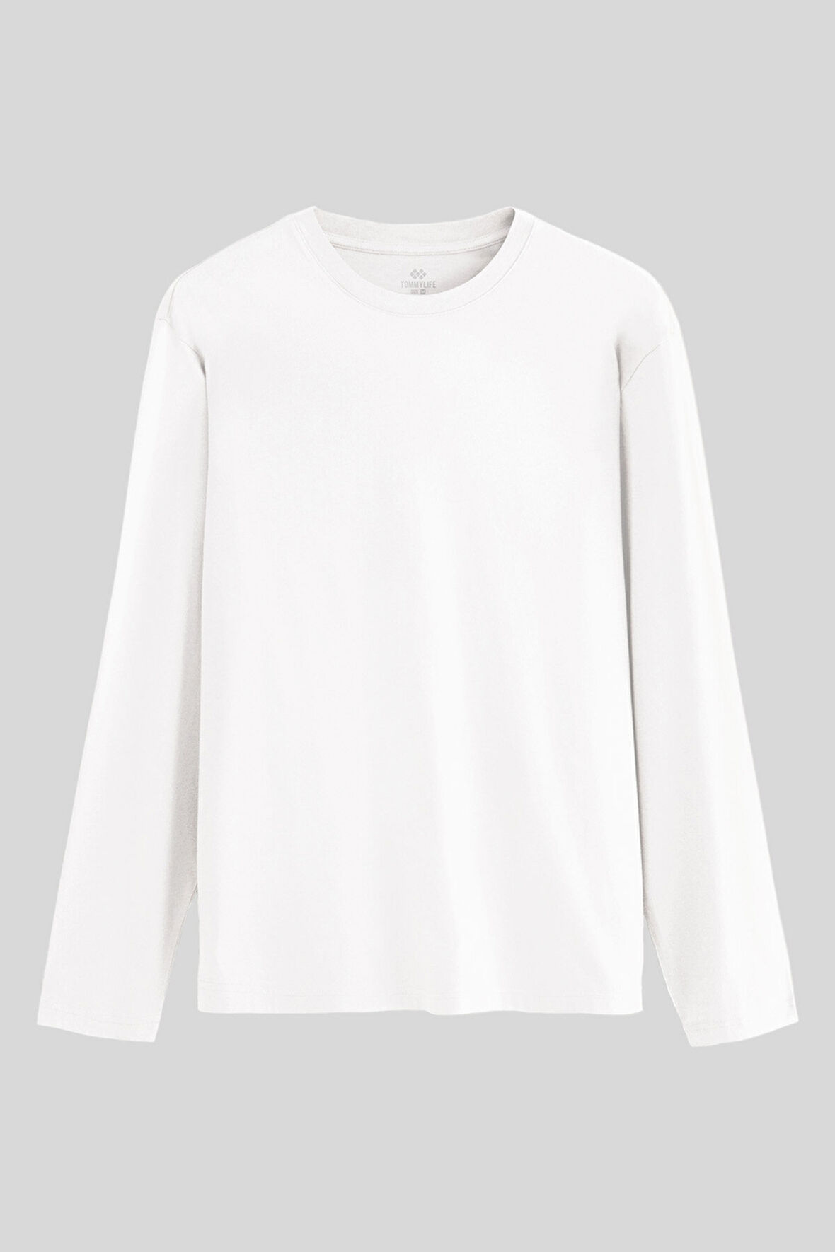 Beyaz Standart Fit Basic O Yaka Uzun Kollu İnce Erkek T-Shirt- 87997