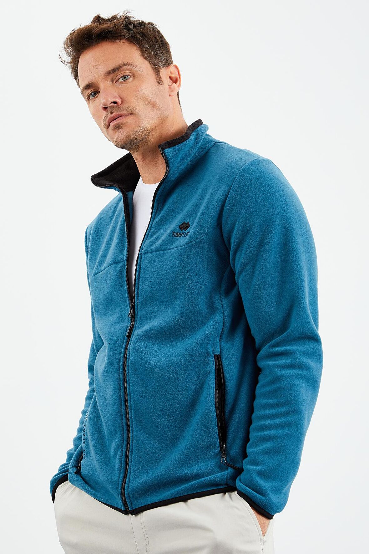 Zümrüt Yazı Nakışlı Dik Yaka Fermuarlı Standart Kalıp Erkek Sweatshirt Polar - 87992 | S