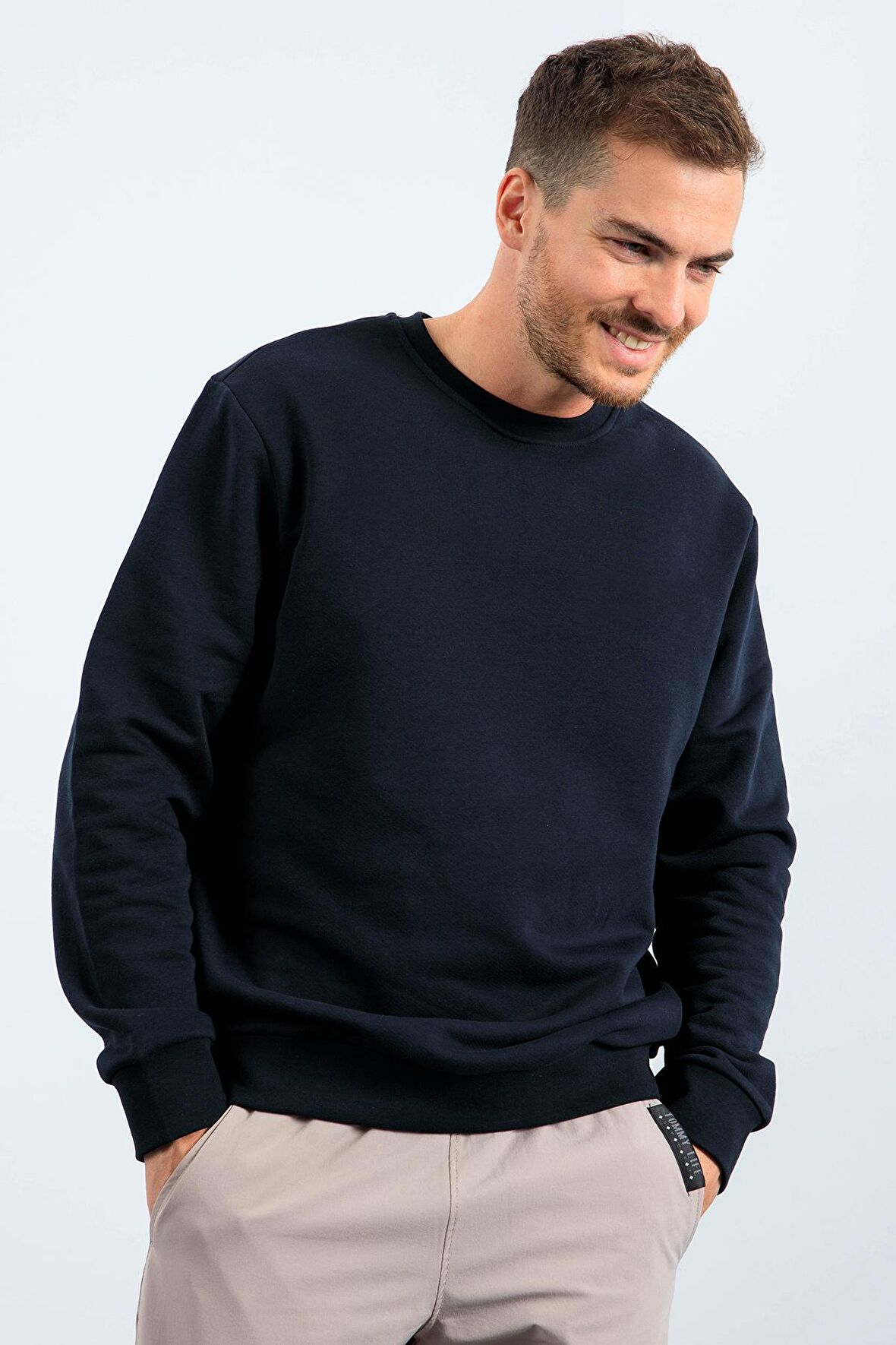 Lacivert Basic O Yaka Rahat Form Erkek Sweatshirt - 88053 | S