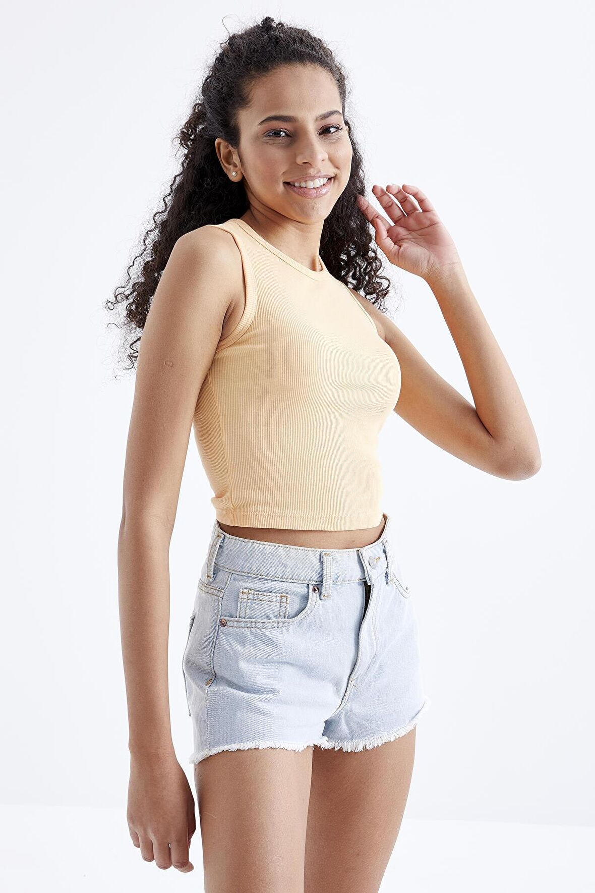 Kavun Içi Basic Kolsuz O Yaka Kadın Crop Top - 97204 | M