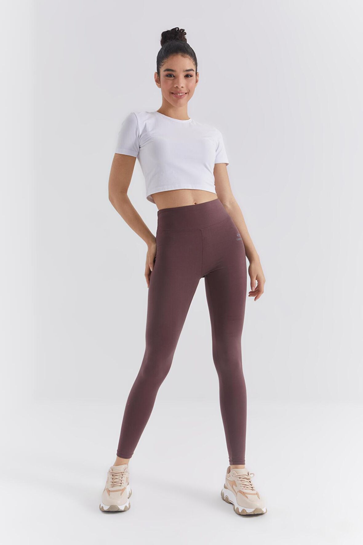 Kahverengi Yüksek Bel Toparlayıcı Slim Fit Dar Paça Kadın Tayt - 94011 | S