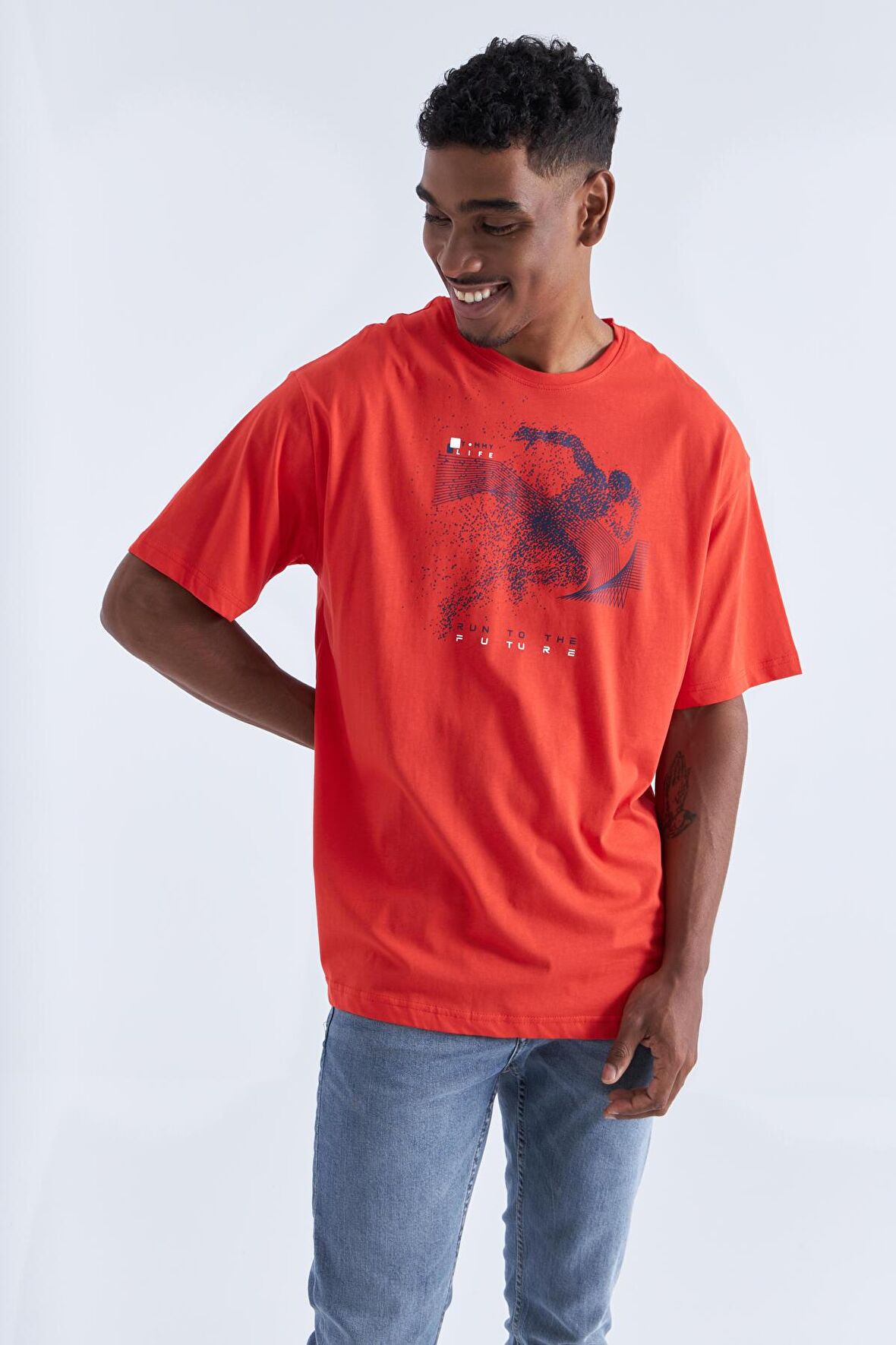 Fiesta Baskı Detaylı O Yaka Erkek Oversize T-Shirt  - 88093 | XXL