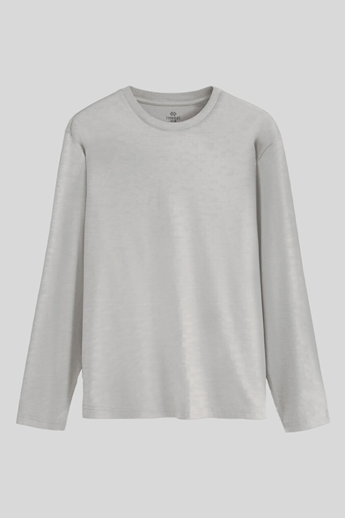 Gri Melanj Standart Fit Basic O Yaka Uzun Kollu İnce Erkek T-Shirt - 87997