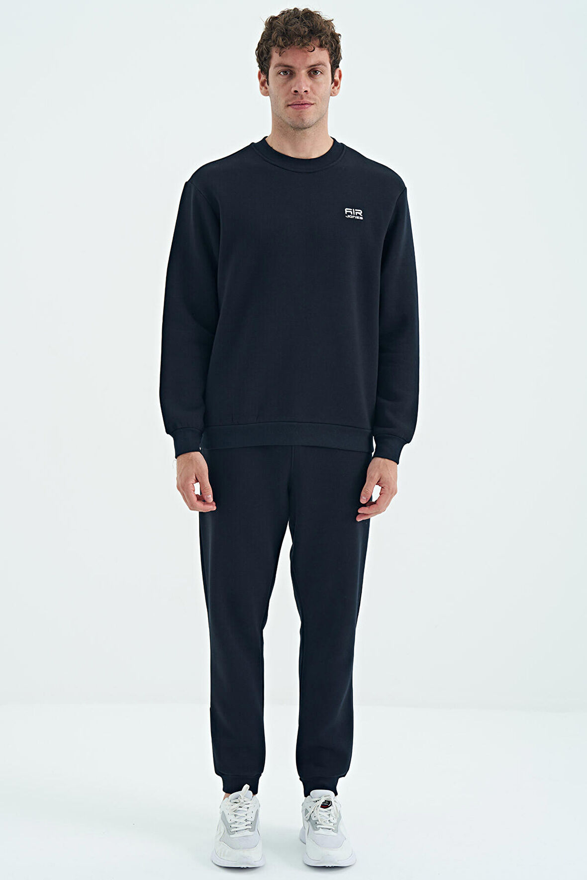 Lacivert O Yaka Rahat Kalıp Şardonlu Basic Jogger Erkek Eşofman Takım - 85190 | XXL