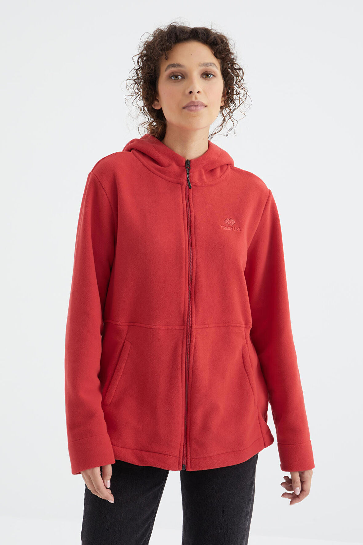 Fiesta Kapüşonlu Fermuarlı Rahat Form Kadın Polar Sweatshirt - 97233 | XL