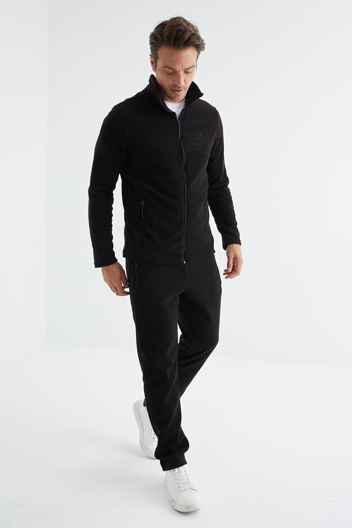Siyah Dik Yaka Basic Erkek Polar Eşofman Takımı - 85193 | XL