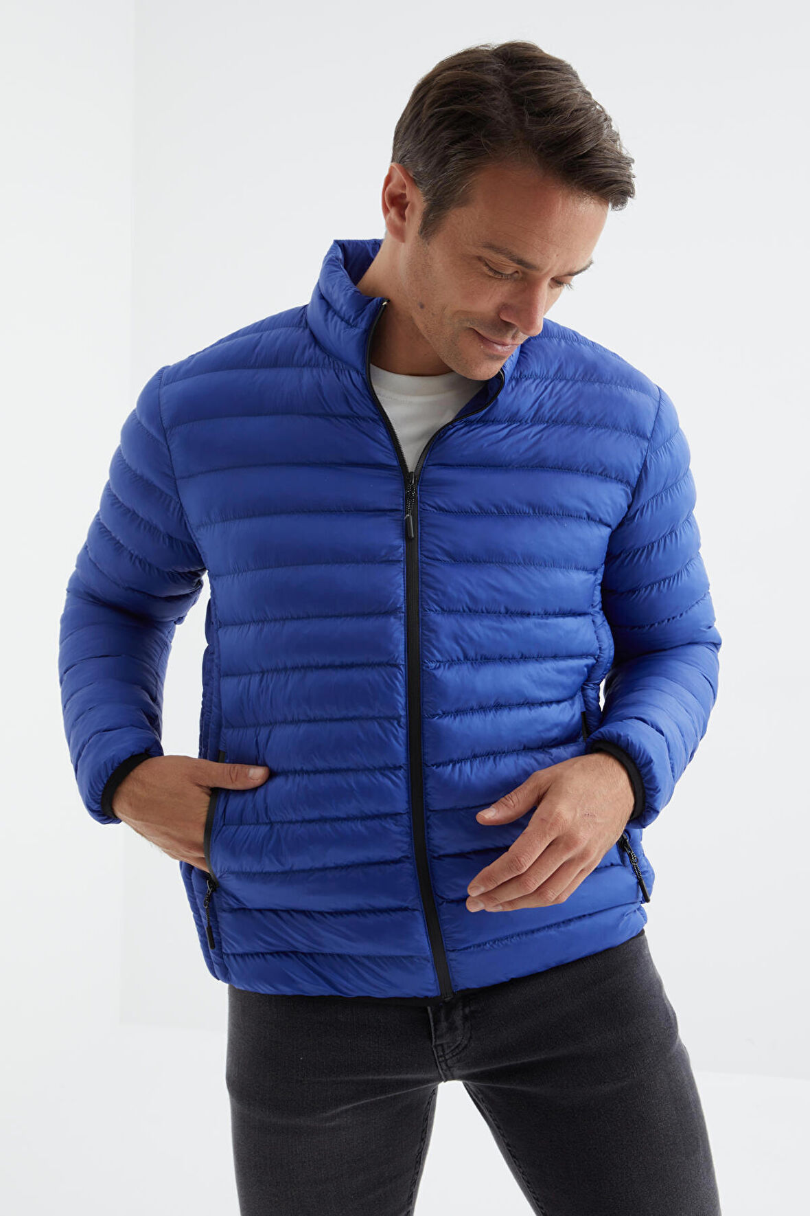 Saks Fermuarlı Standart Kalıp Soğuğa Dayanıklı Erkek Şişme Mont - 88166 | L