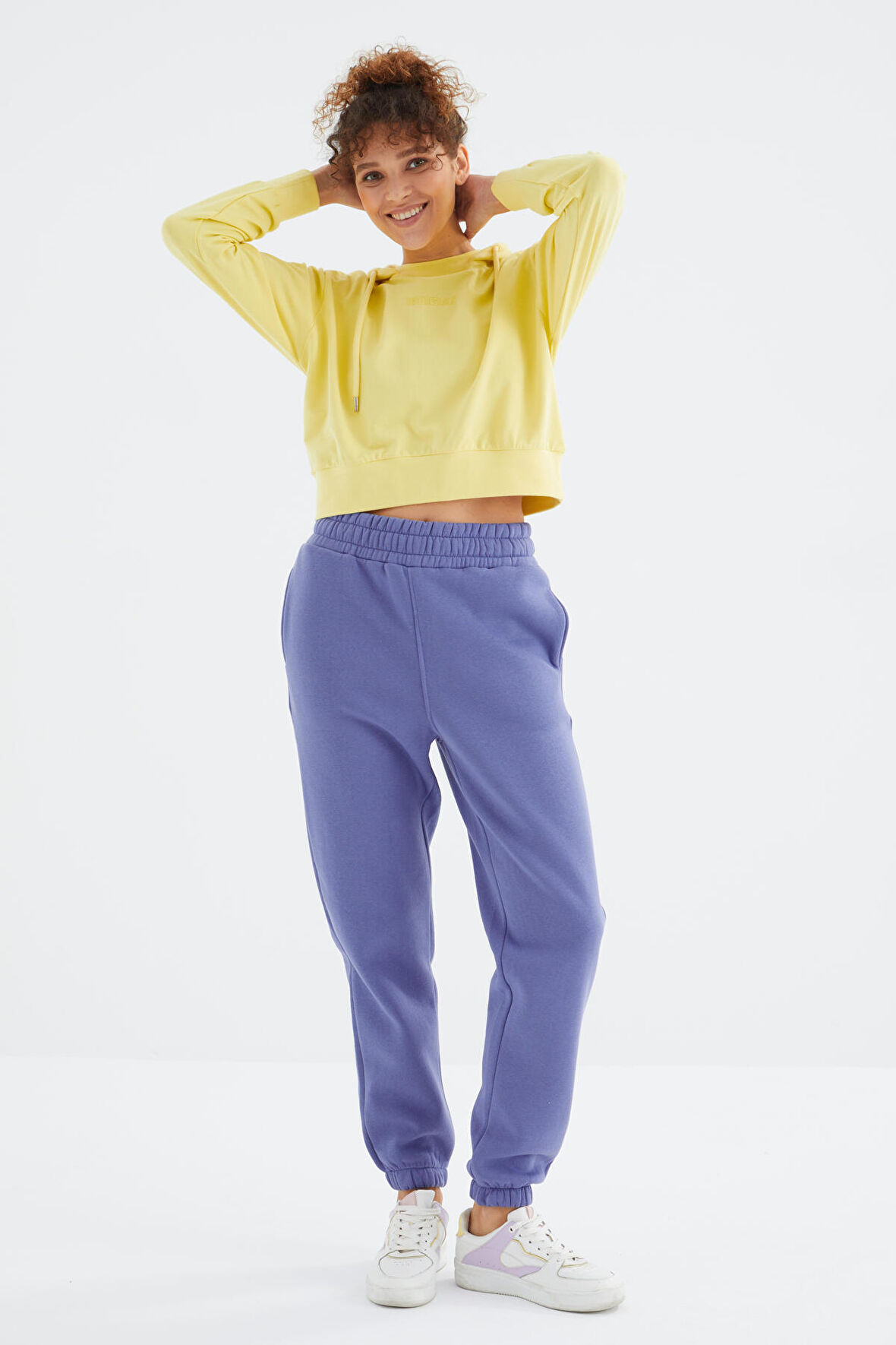 Açık Eflatun Yüksek Bel Rahat Form Basic Jogger Kadın Eşofman Alt - 94624 | L