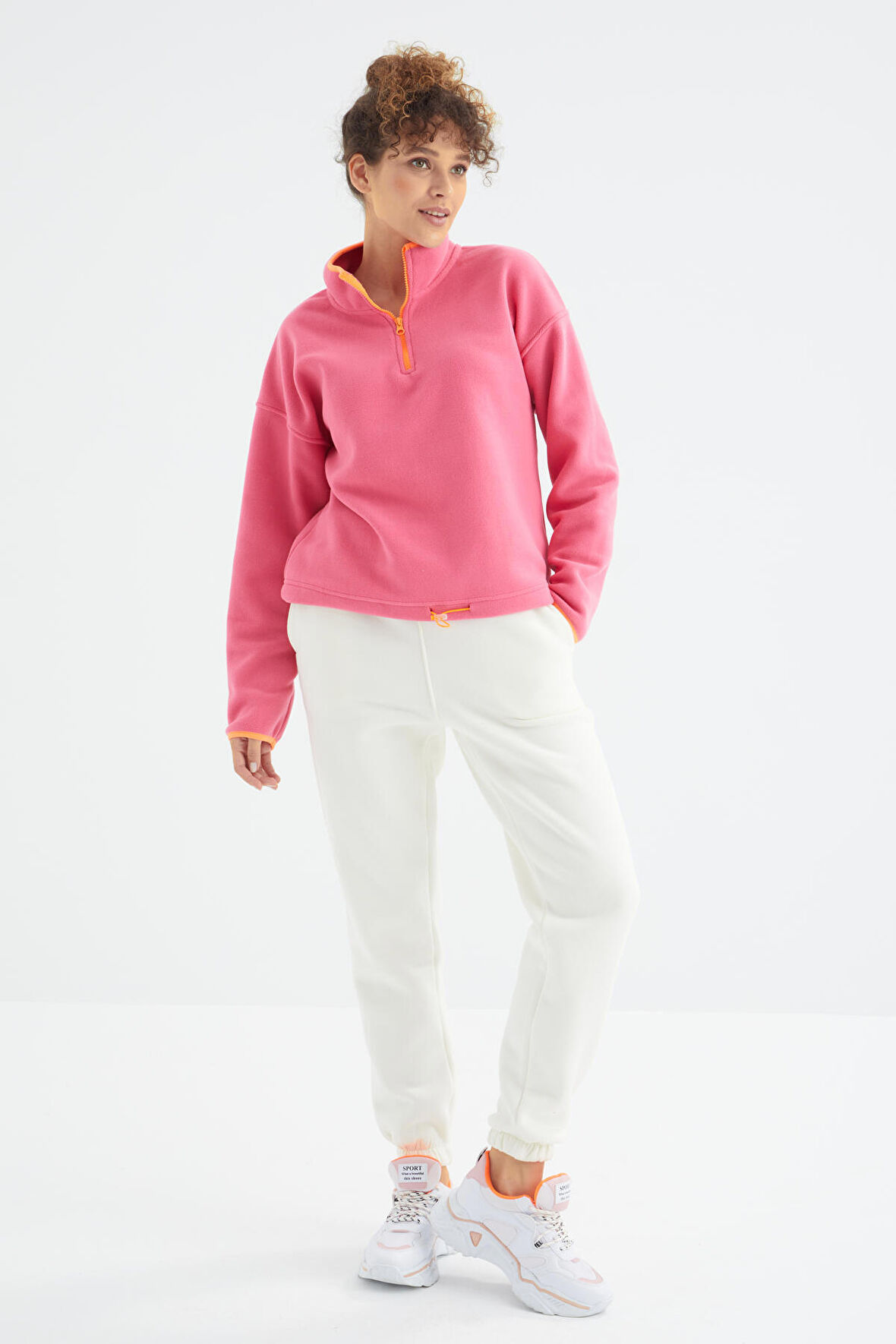 Ekru Yüksek Bel Rahat Form Basic Jogger Kadın Eşofman Alt - 94624 | L