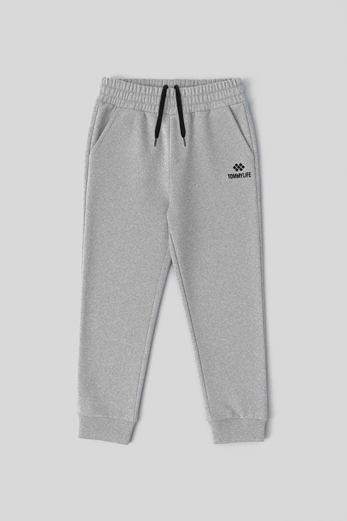 Gri Melanj Standart Fit Manşetli İnce Erkek Çocuk Eşofman Alt - 11062