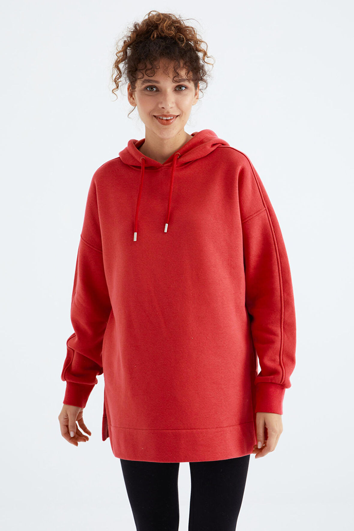 Fiesta Reglan Kol Basic Kapüşonlu Oversize Tunik - 97242 | L