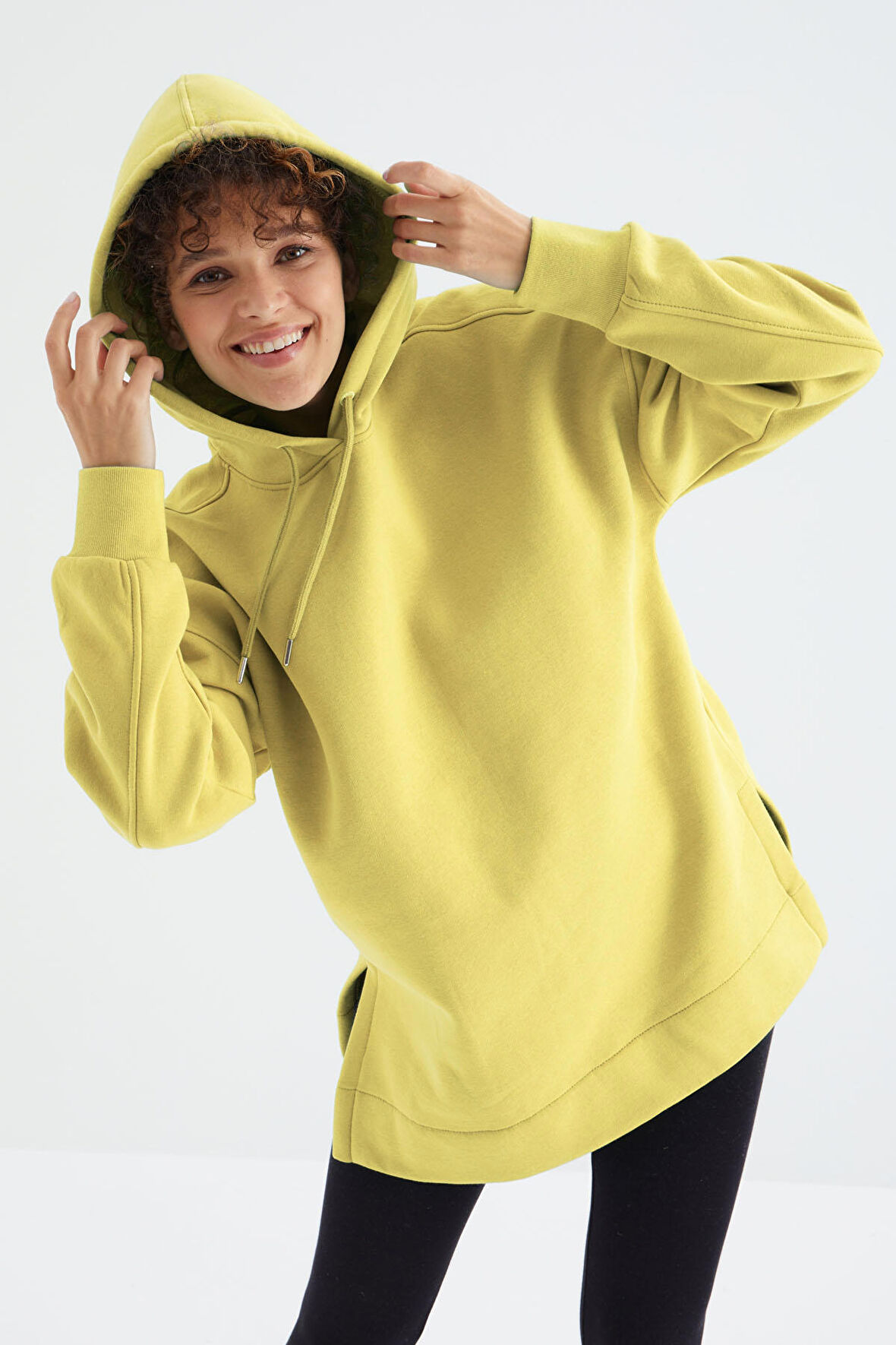 Limon Reglan Kol Basic Kapüşonlu Oversize Tunik- 97242 | XL