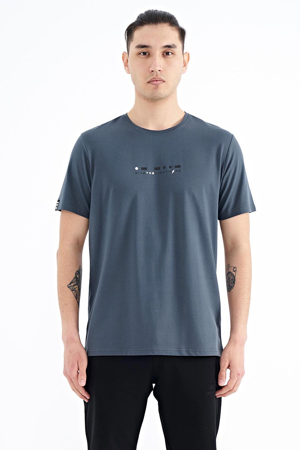 Orman Yeşili Baskı Detaylı O Yaka Standart Kalıp Erkek T-Shirt - 88168 | XXL