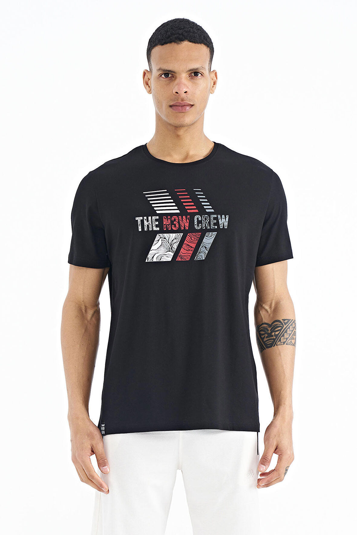 Siyah Baskı Detaylı O Yaka Standart Kalıp Erkek T-Shirt - 88175 | M