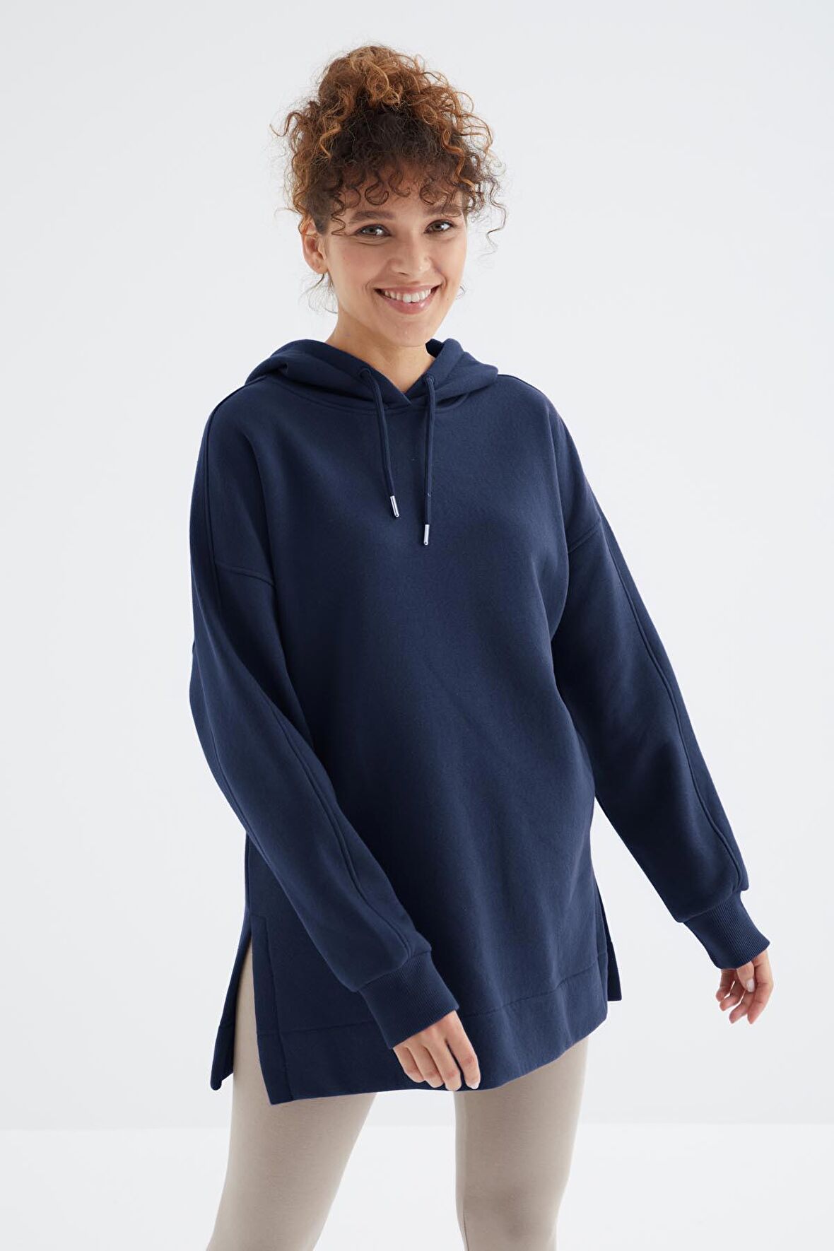 İndigo Reglan Kol Basic Kapüşonlu Oversize Tunik - 97242