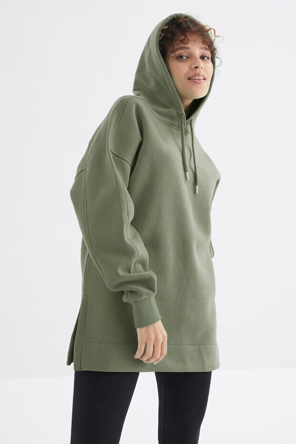 Çağla Reglan Kol Basic Kapüşonlu Oversize Tunik - 97242 | M