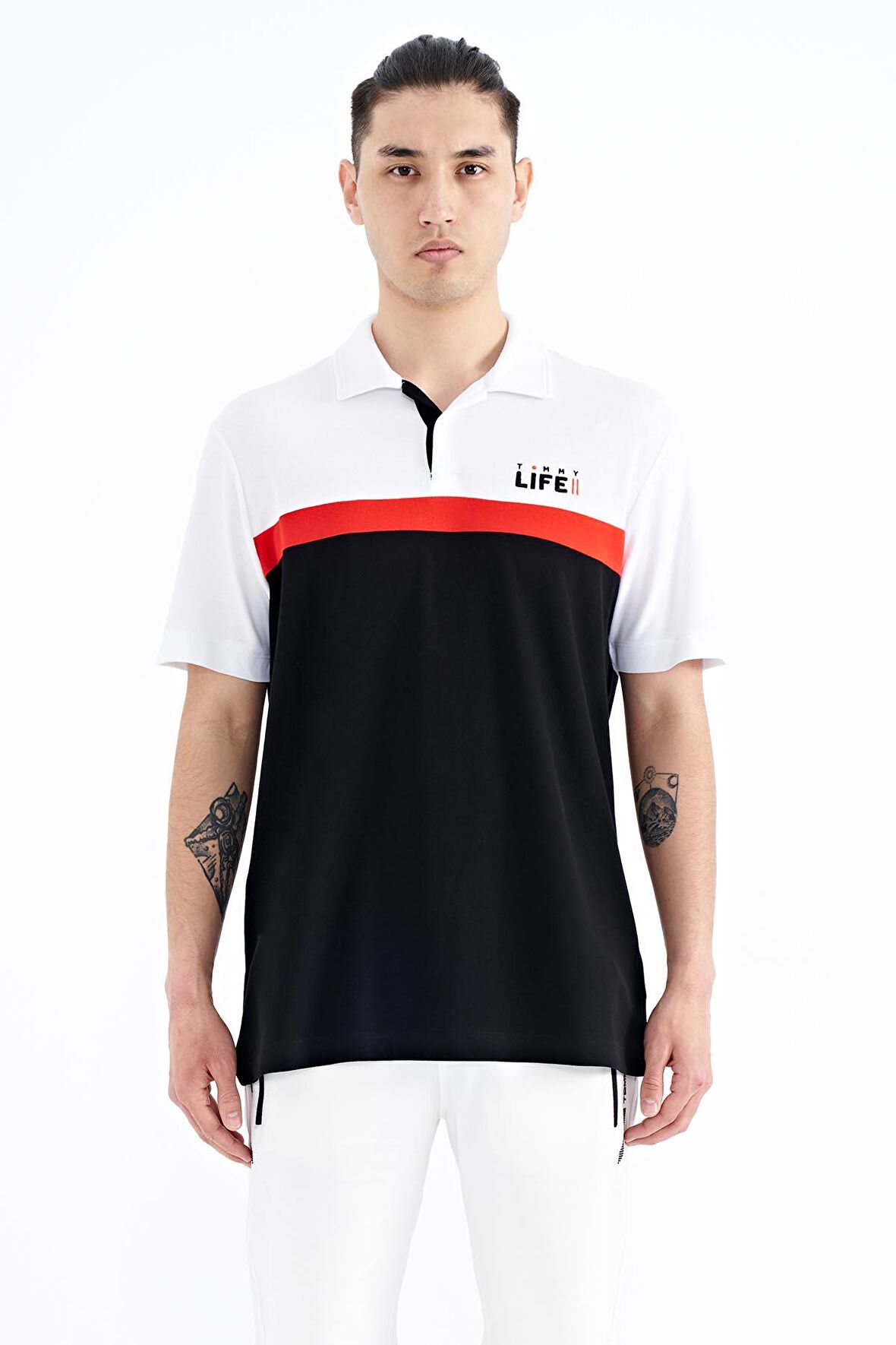 Siyah Renk Geçişli Polo Yaka Standart Kalıp Erkek T-Shirt - 88238 | L