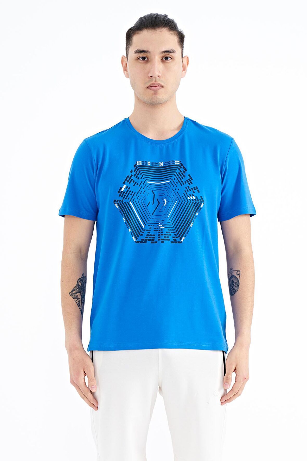 Saks Desen Baskılı Standart Kalıp Erkek T-Shirt - 88231 | XXL