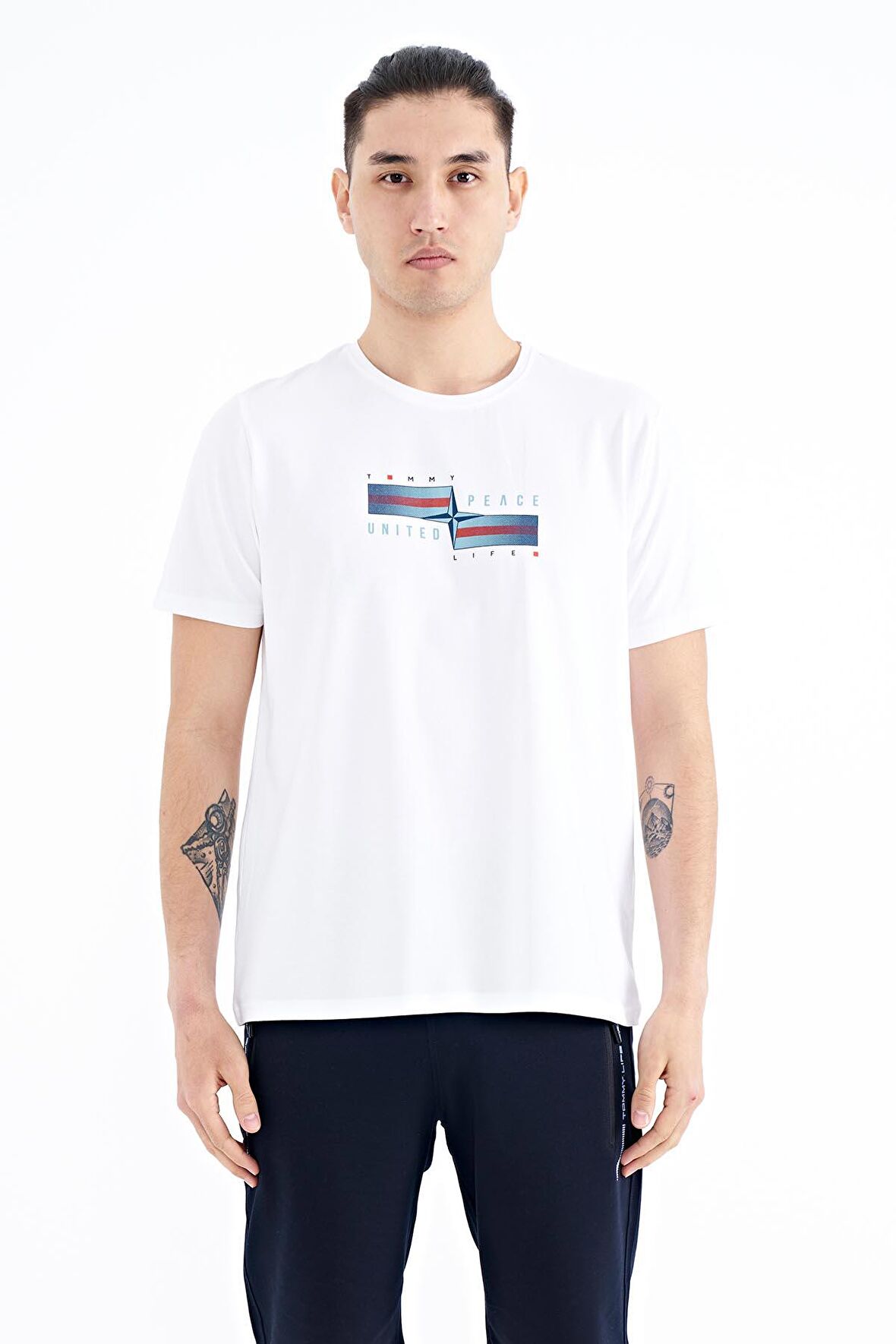 Beyaz Yazılı Şekil Basklı Standart Kalıp Erkek T-Shirt - 88215 | XXL