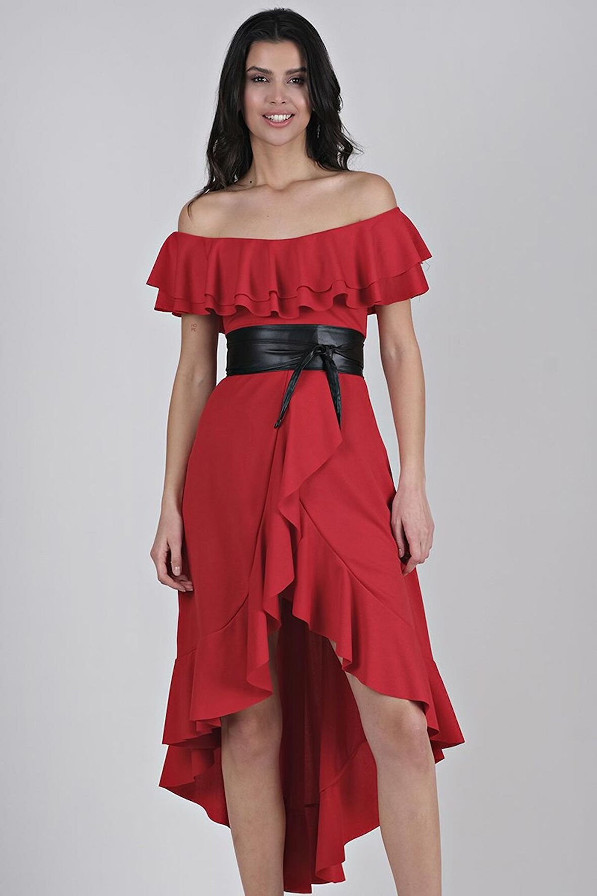 Harden Volanlı  Uzun Abiye Elbise