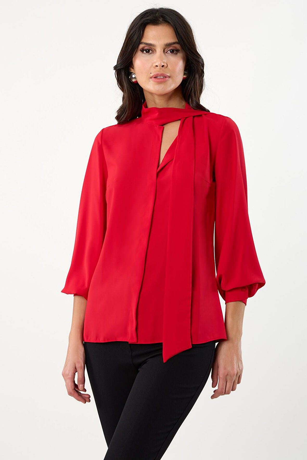 Humberto Şal Yaka Bluz KIRMIZI