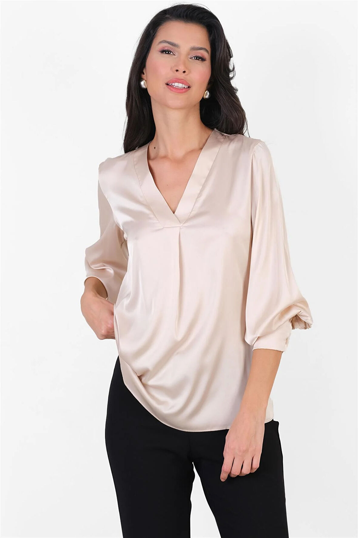 Marsh V Yaka Saten Bluz BEJ