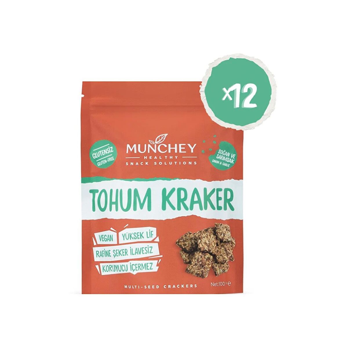 Munchey 12'li Soğan ve Sarımsaklı Tohum Kraker 100 gr