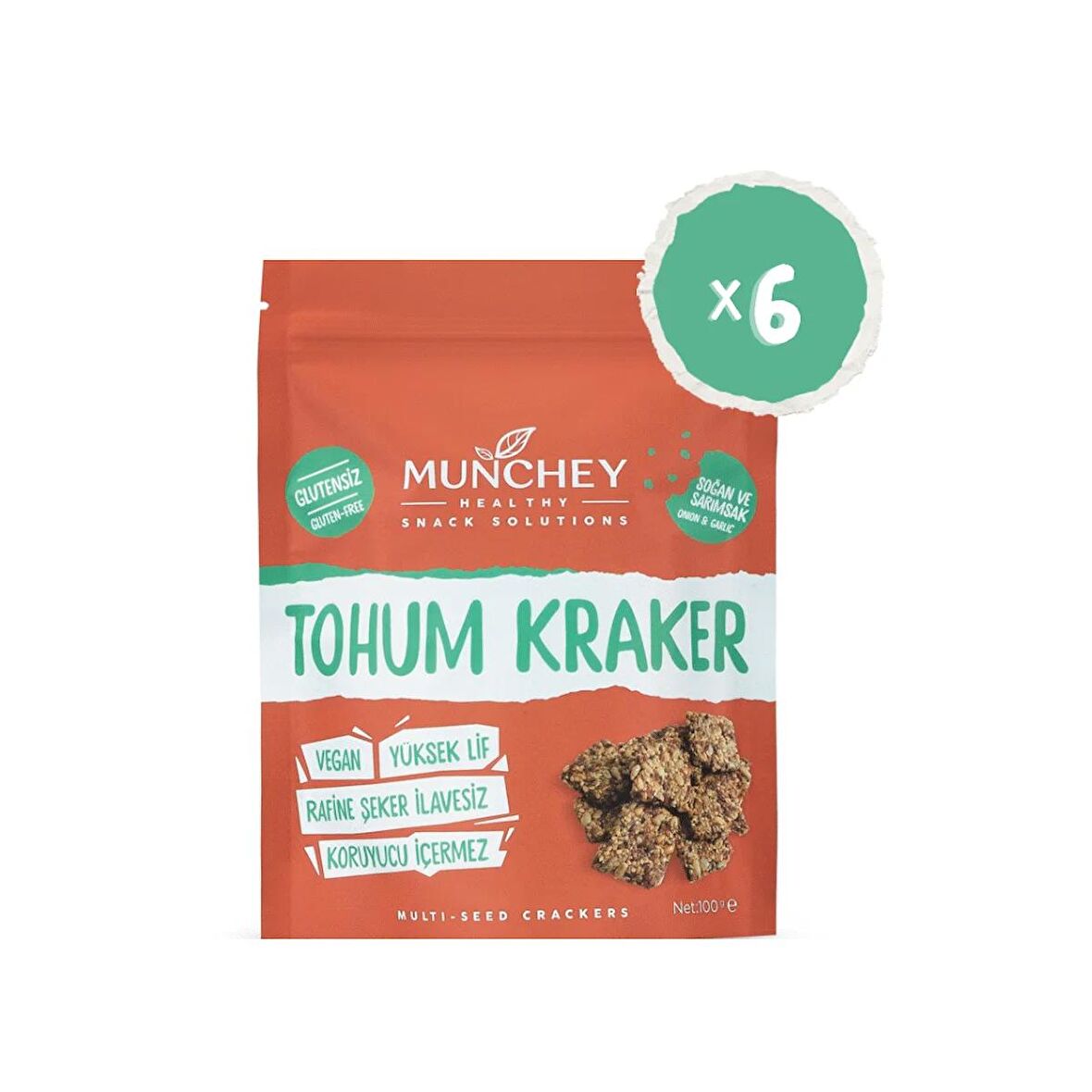 Munchey 6'lı Soğan ve Sarımsaklı Tohum Kraker 100 gr