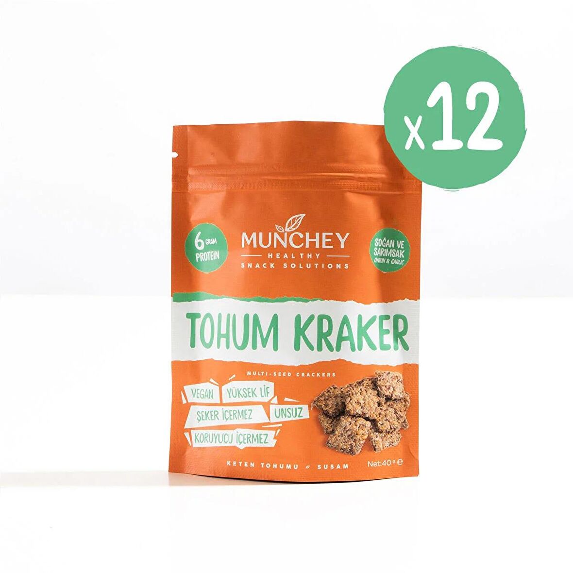 Munchey 12'li Soğan ve Sarımsaklı Tohum Kraker 40 gr