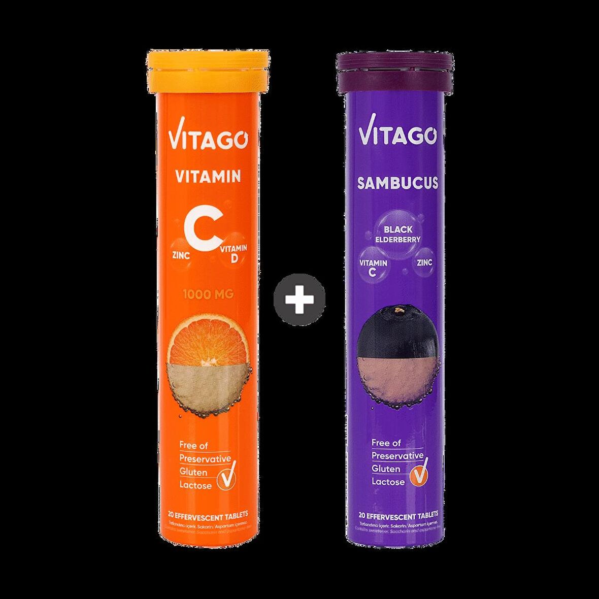 2'li-Vitago Vitamin C+Sambucus, 20'li Efervesan Tablet