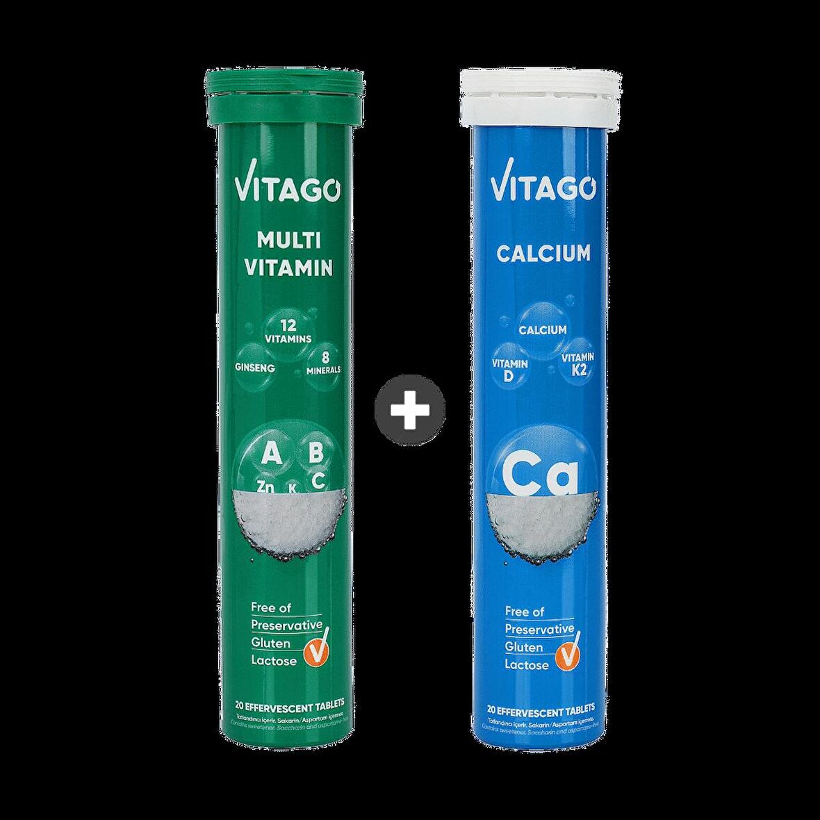 2'li Paket-Vitago Multivitamin+Kalsiyum Efervesan Tablet