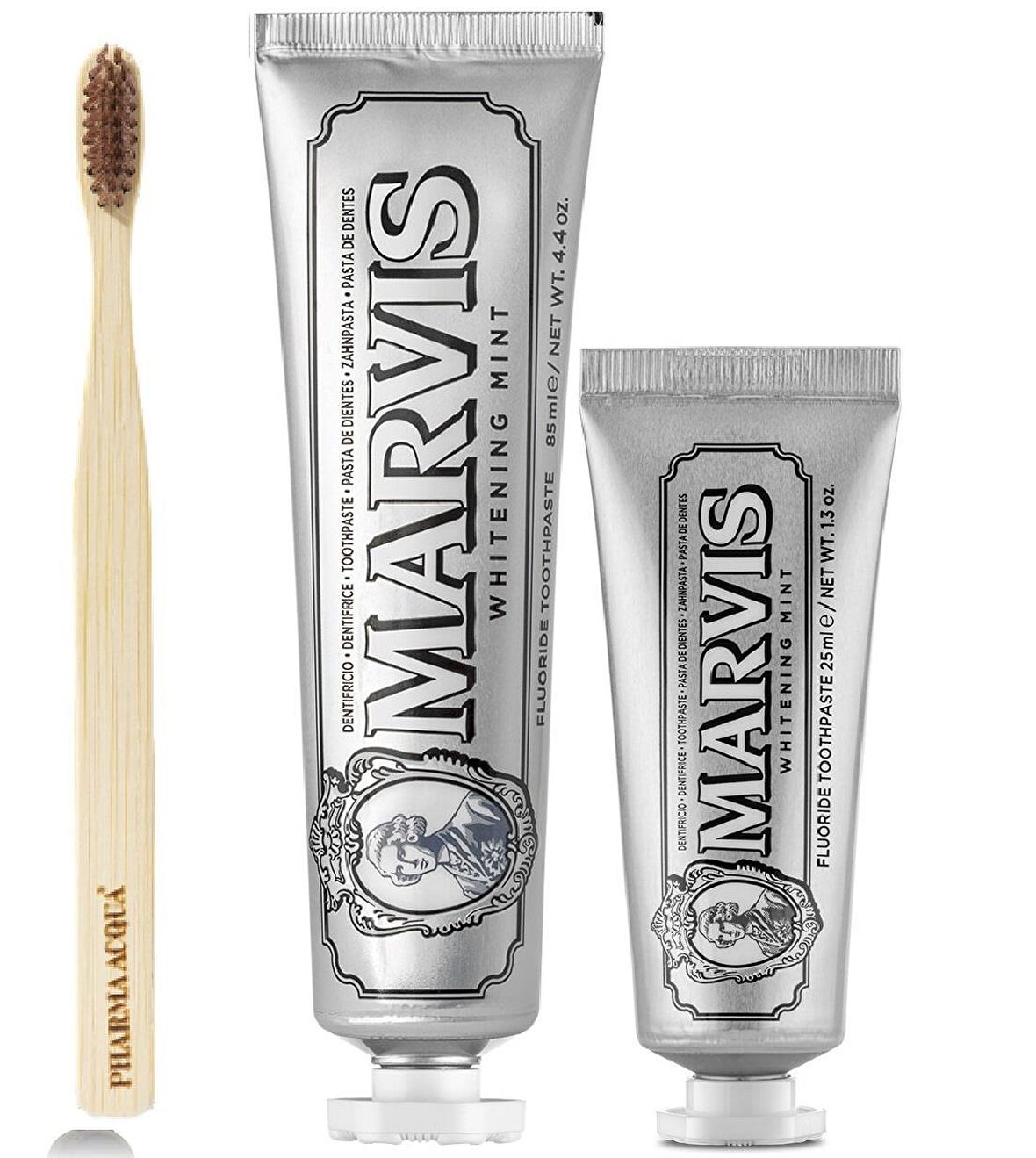 Marvis Whitening Mint Nane Aromalı Beyazlatma Doğal Diş Macunu 85 ml & Diş Macunu 25 ml ve Diş Fırçası 