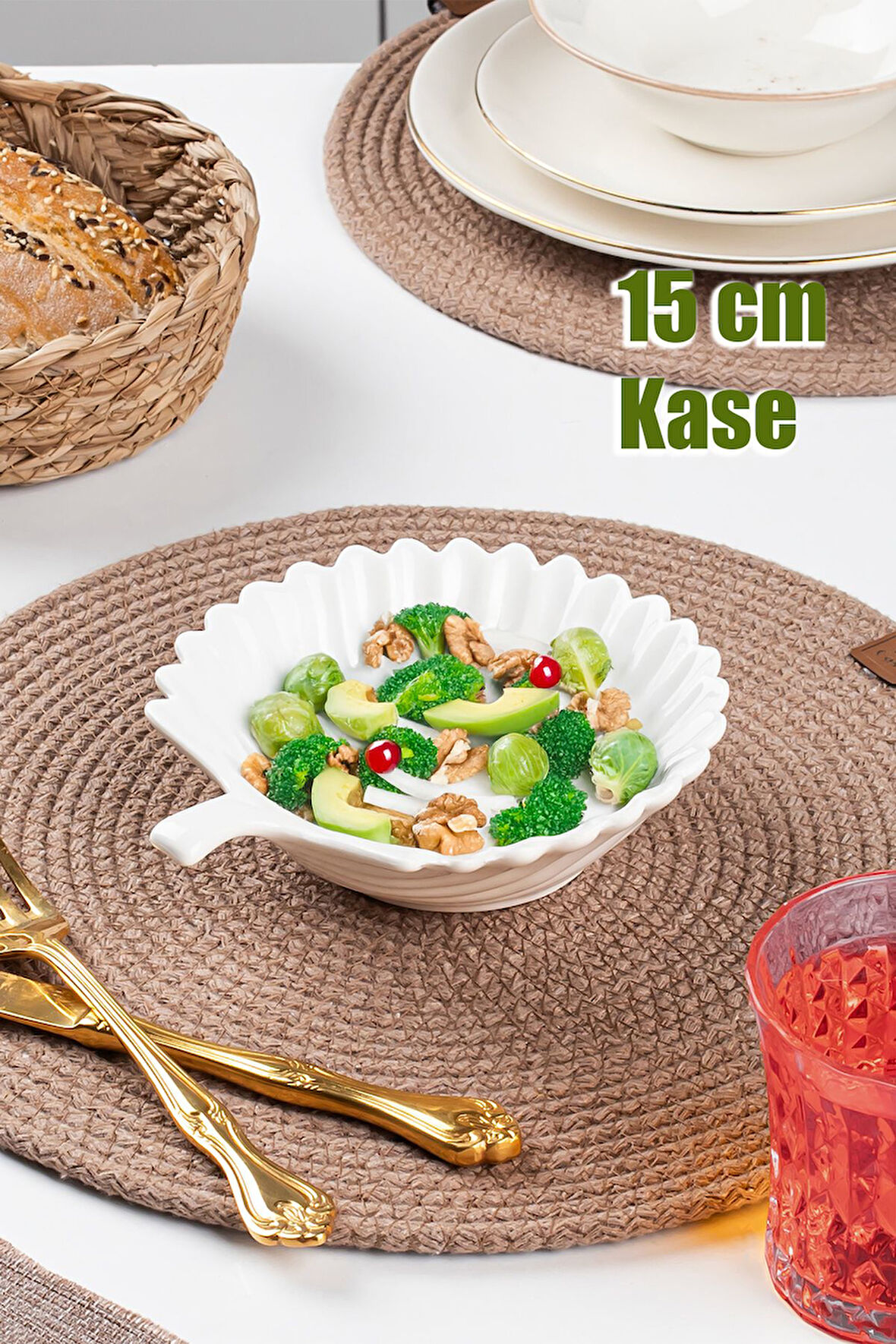 Porsima 1747n Porselen Kase Yaprak Desenli Derin Salata Kase 15cm