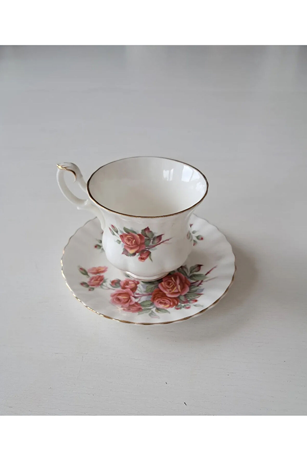 Bone China England Centennial Rose ANTIQUE Double Size Coffee Cup & Saucer