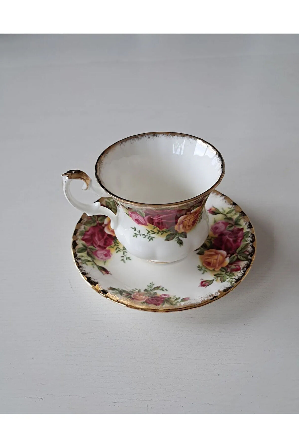 Old Country Roses England ANTIQUE Bone China Double Size Coffee Cup & Saucer