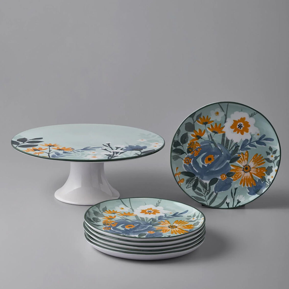 Jumbo Floral 6 Kişilik 7 Parça Pasta Takımı