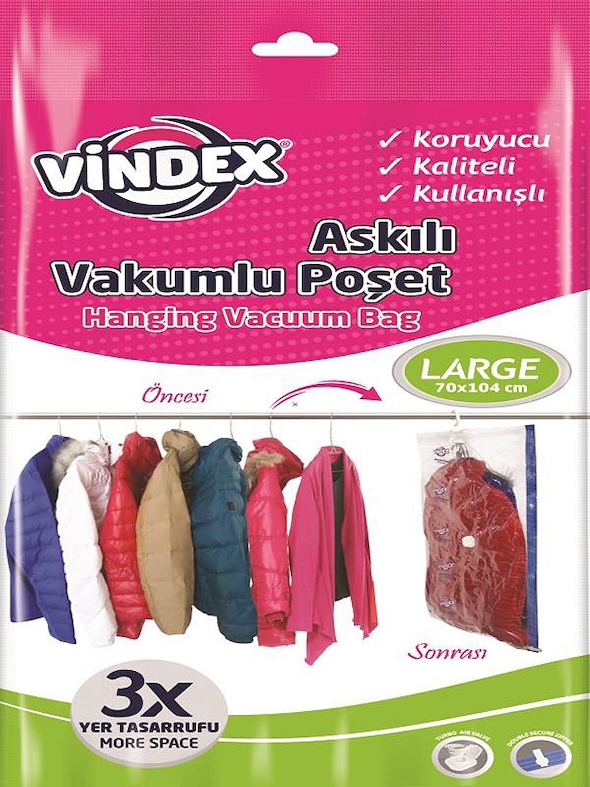 VİNDEX ASKILI VAKUMLU POŞET 70*104 CM