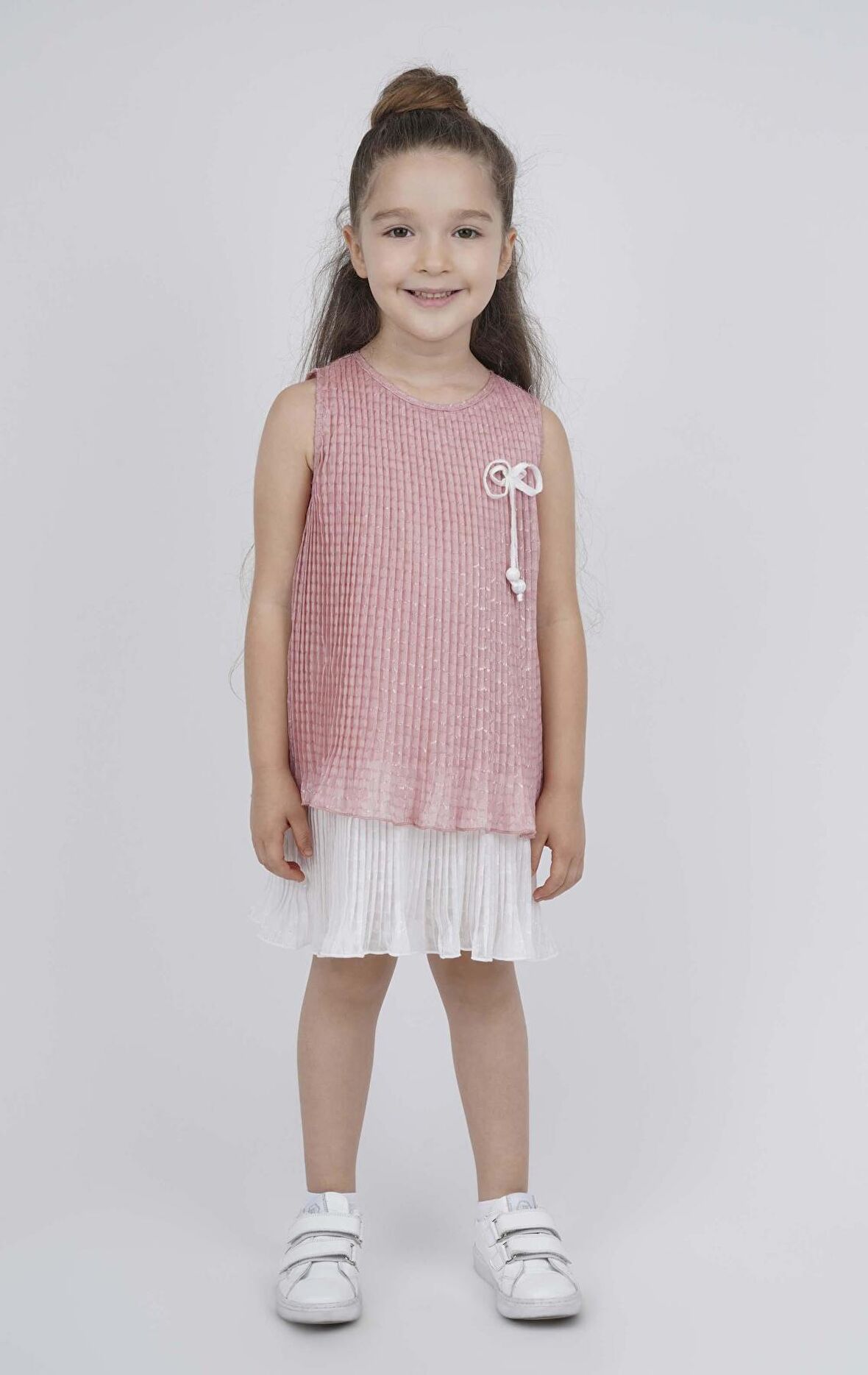 KIZ ÇOCUK İKİ RENK PİLİLİ ELBİSE