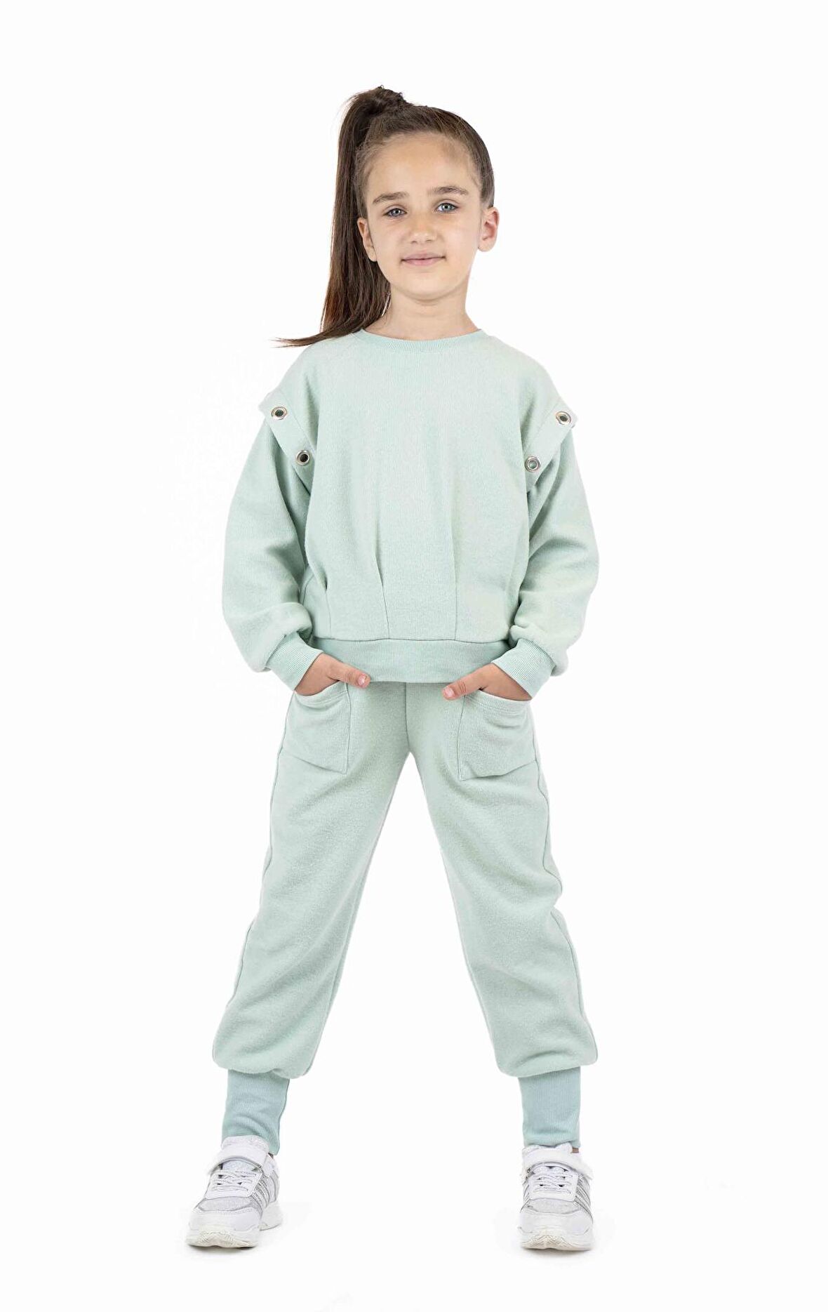 KIZ ÇOCUK KUŞGÖZÜ DETAYLI SWEATSHIRT 