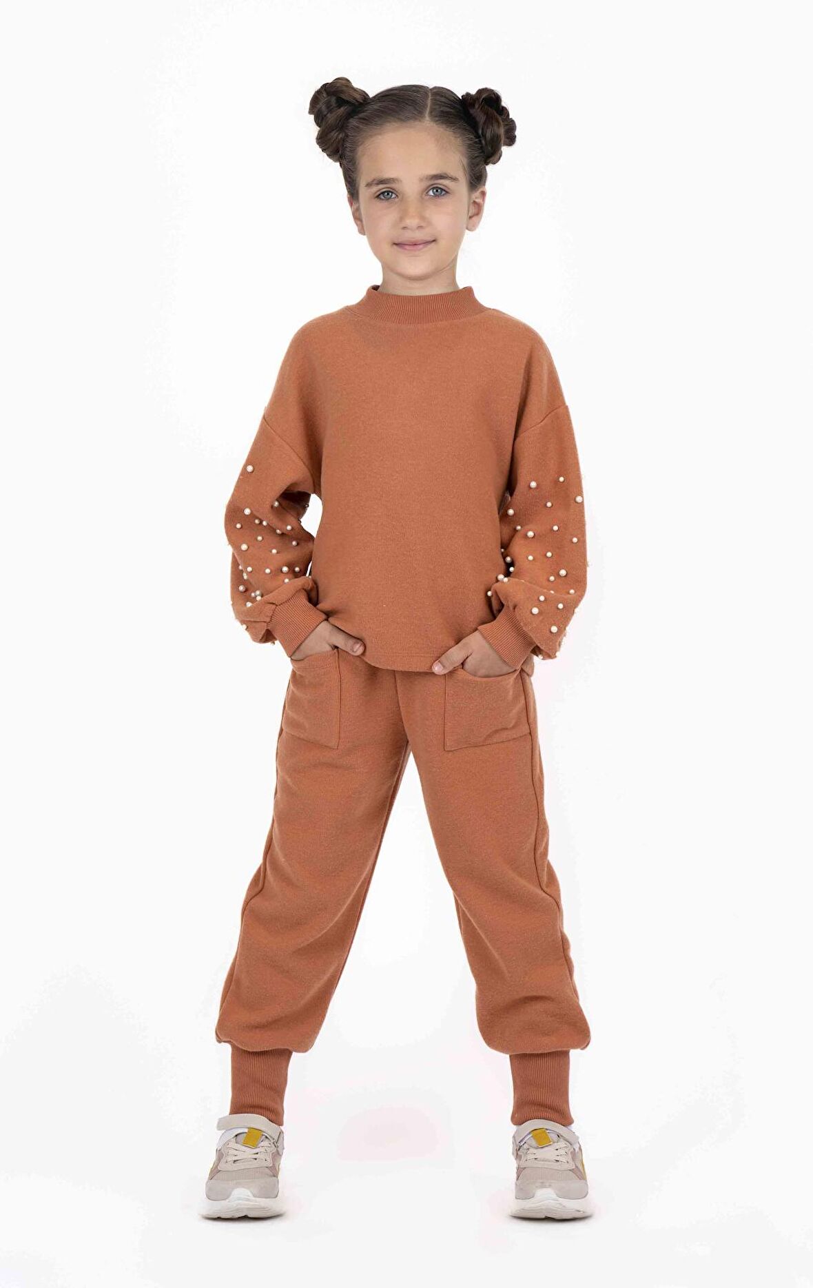 KIZ ÇOCUK BALON KOLLU İNCİ DETAYLI SWEATSHIRT 