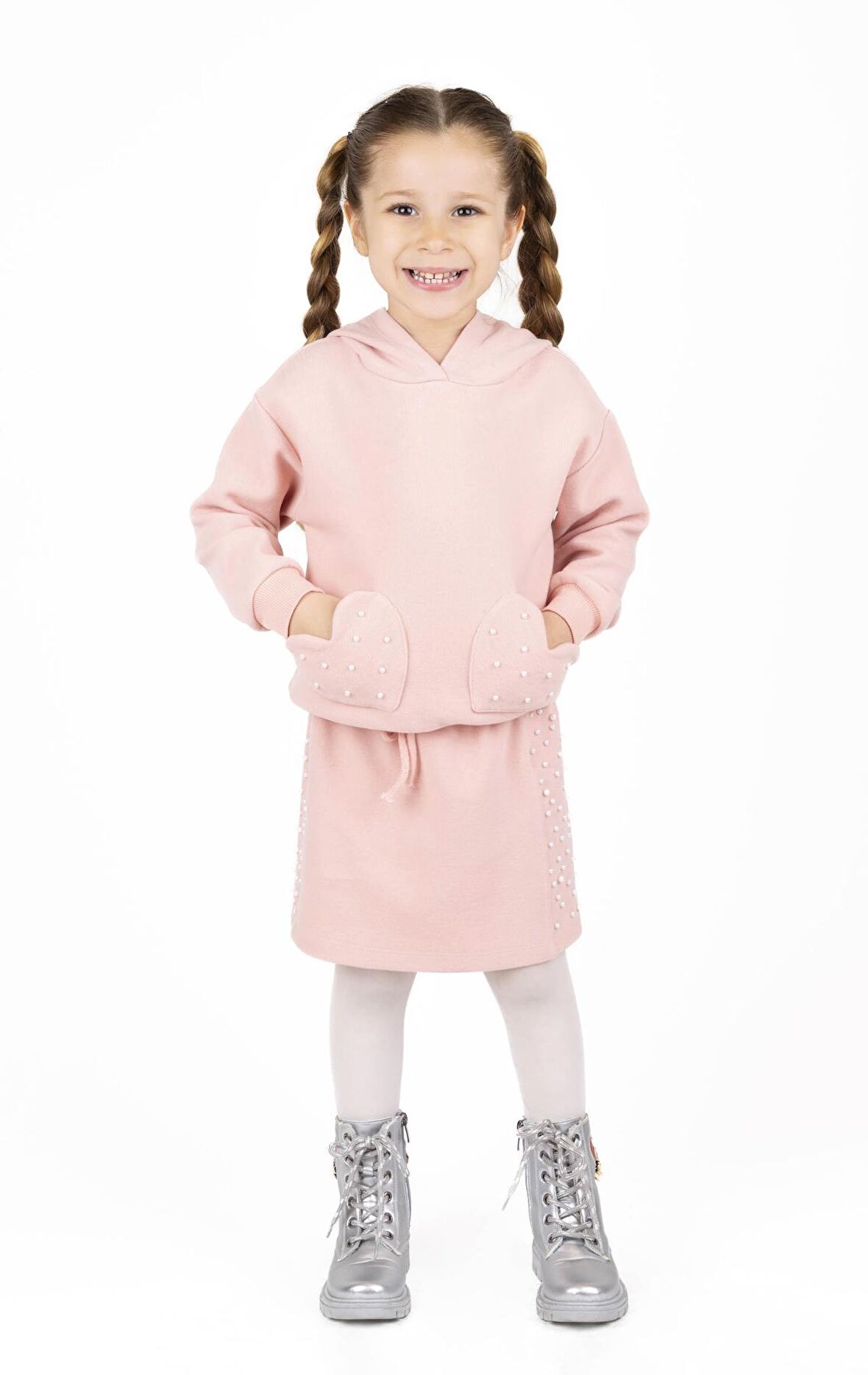 Kapşonlu Kalp Desenli Sweatshırt