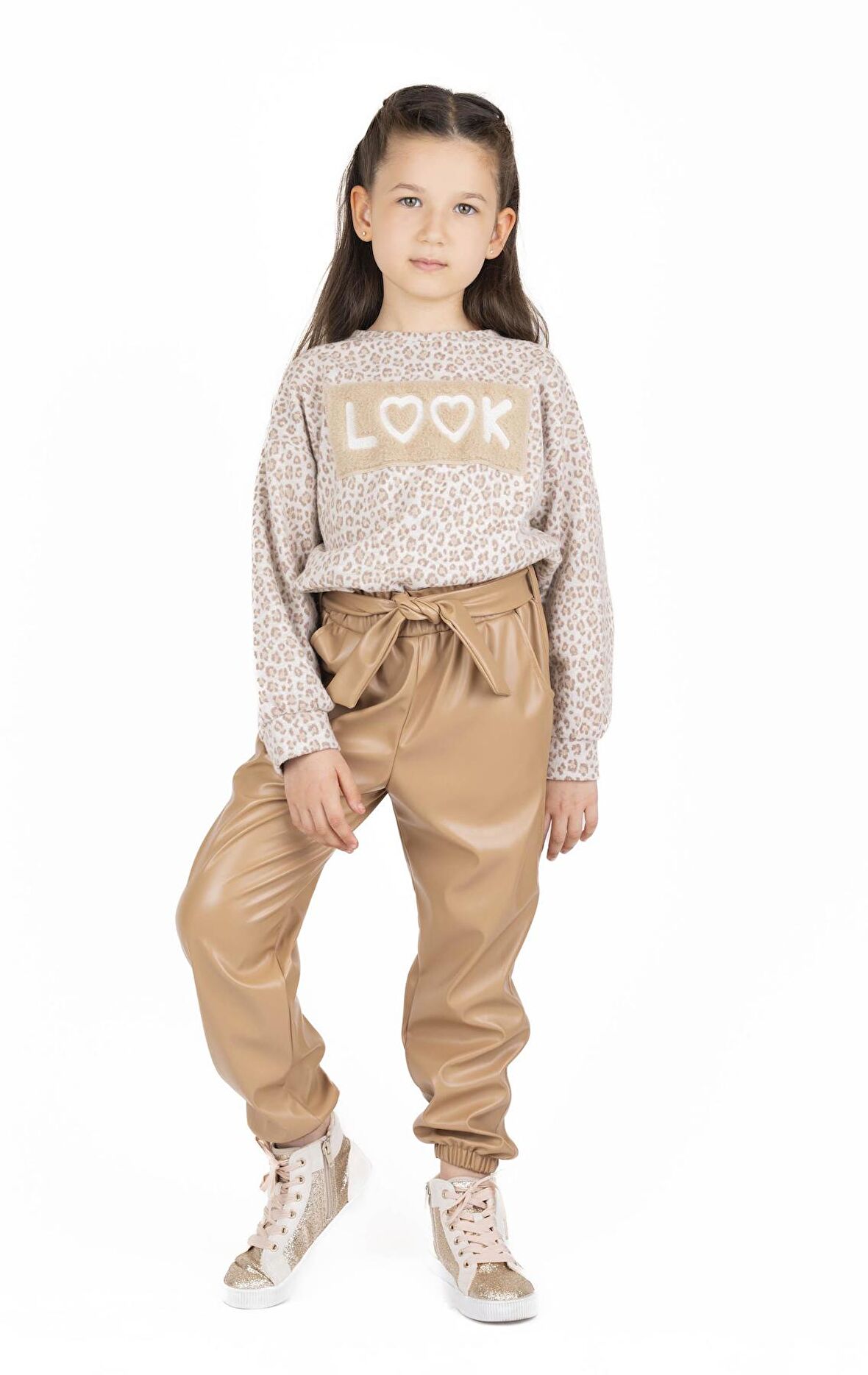 KIZ ÇOCUK UZUN KOLLU  LEOPAR DESENLİ SWEATSHIRT BK23KK14338