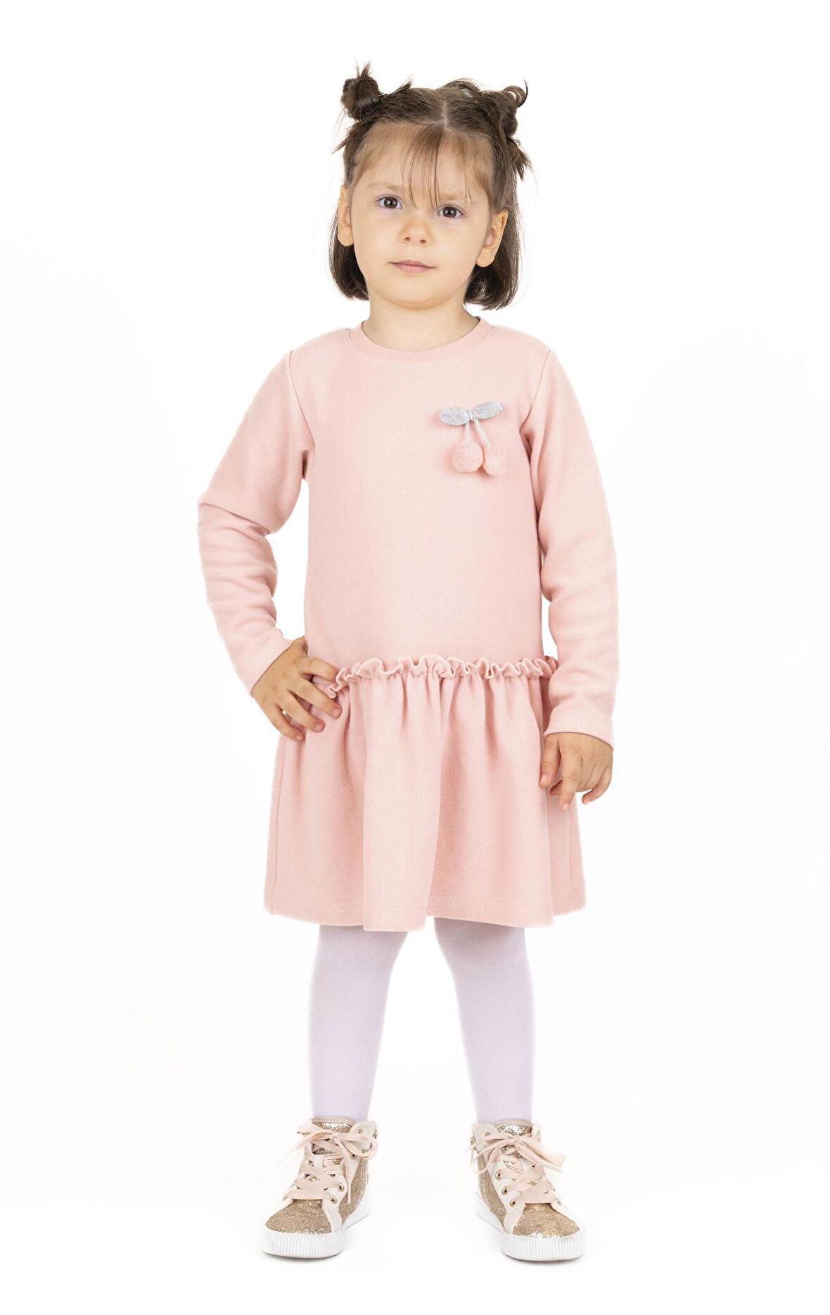 KIZ ÇOCUK KİRAZ BROŞLU ELBİSE BB23KK12196