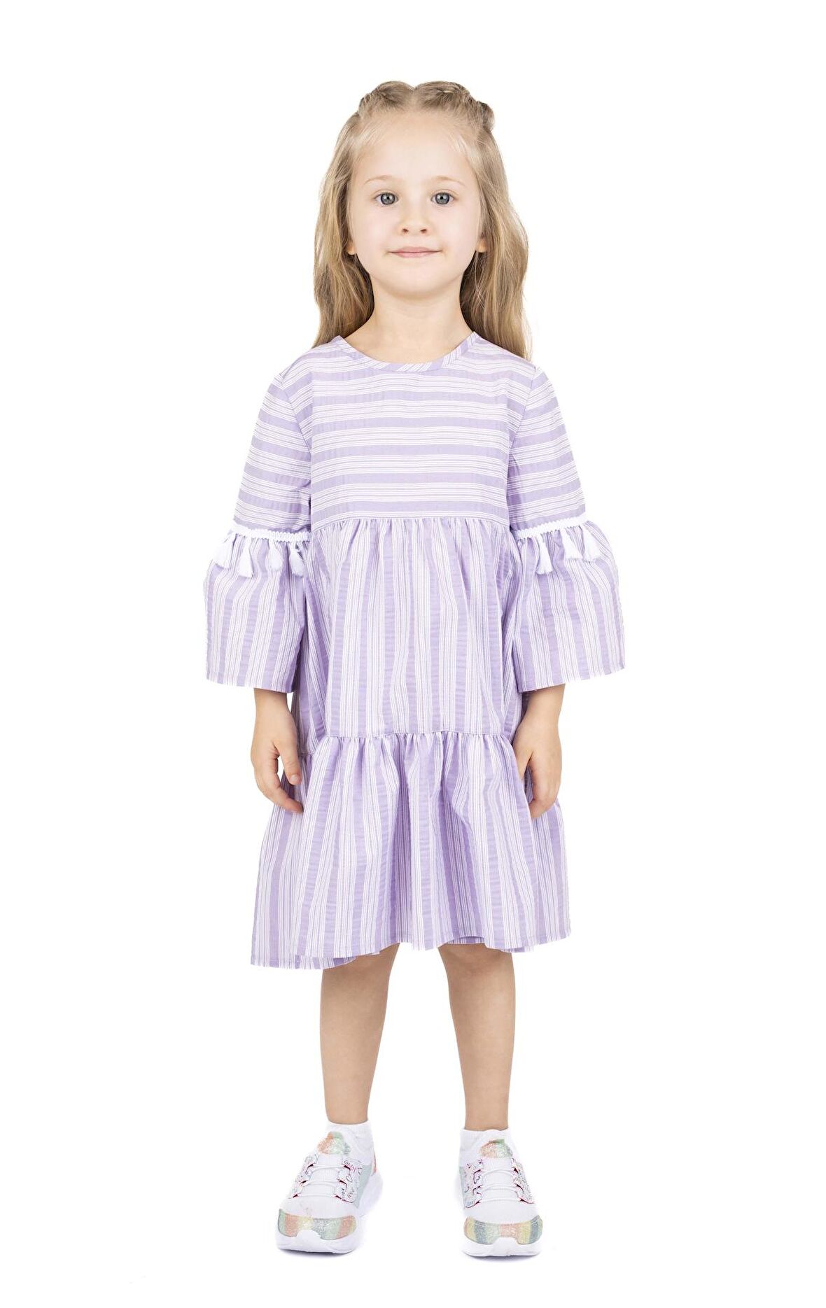 KIZ ÇOCUK ÇİZGİLİ ELBİSE