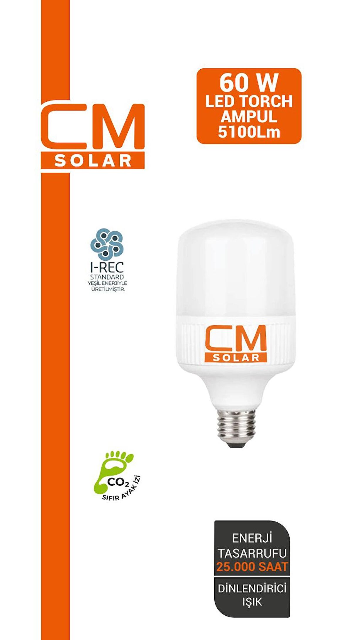 CMSOLAR LED TORCH AMPUL 60W E27 Duy 6500K Beyaz Işık 5400 Lümen