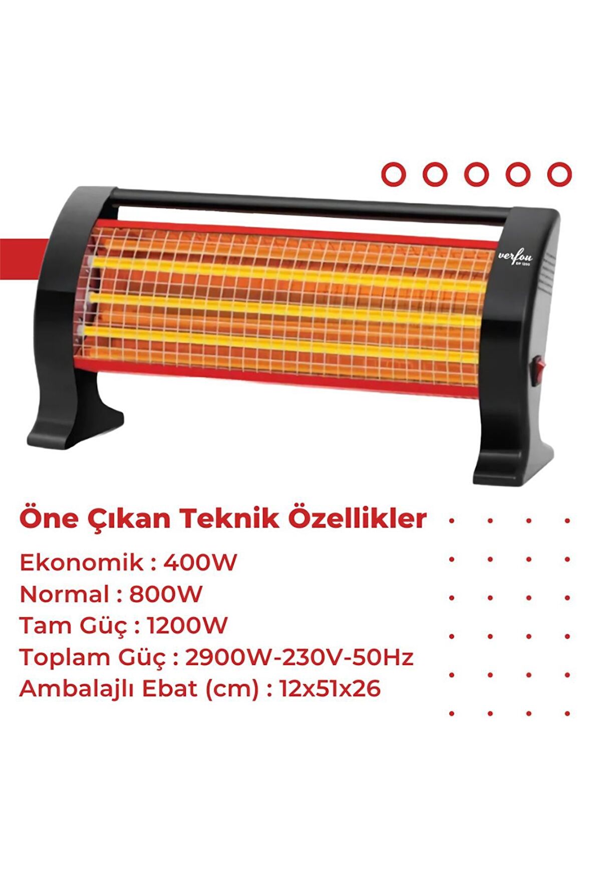 Verfou Dp1200 1200 W Quartz Isıtıcı Tasarruflu Elektirikli Soba Minisan Garantili