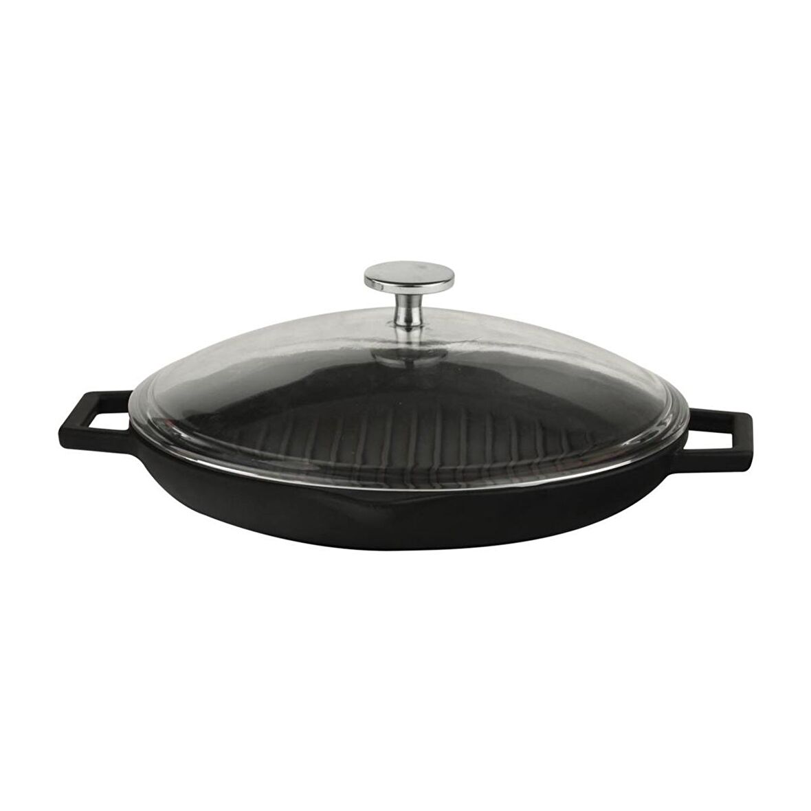 Lava Döküm Yuvarlak Izgara Tava, Metal Kulplu, Cam kapaklı. Çap(Ø)26cm.