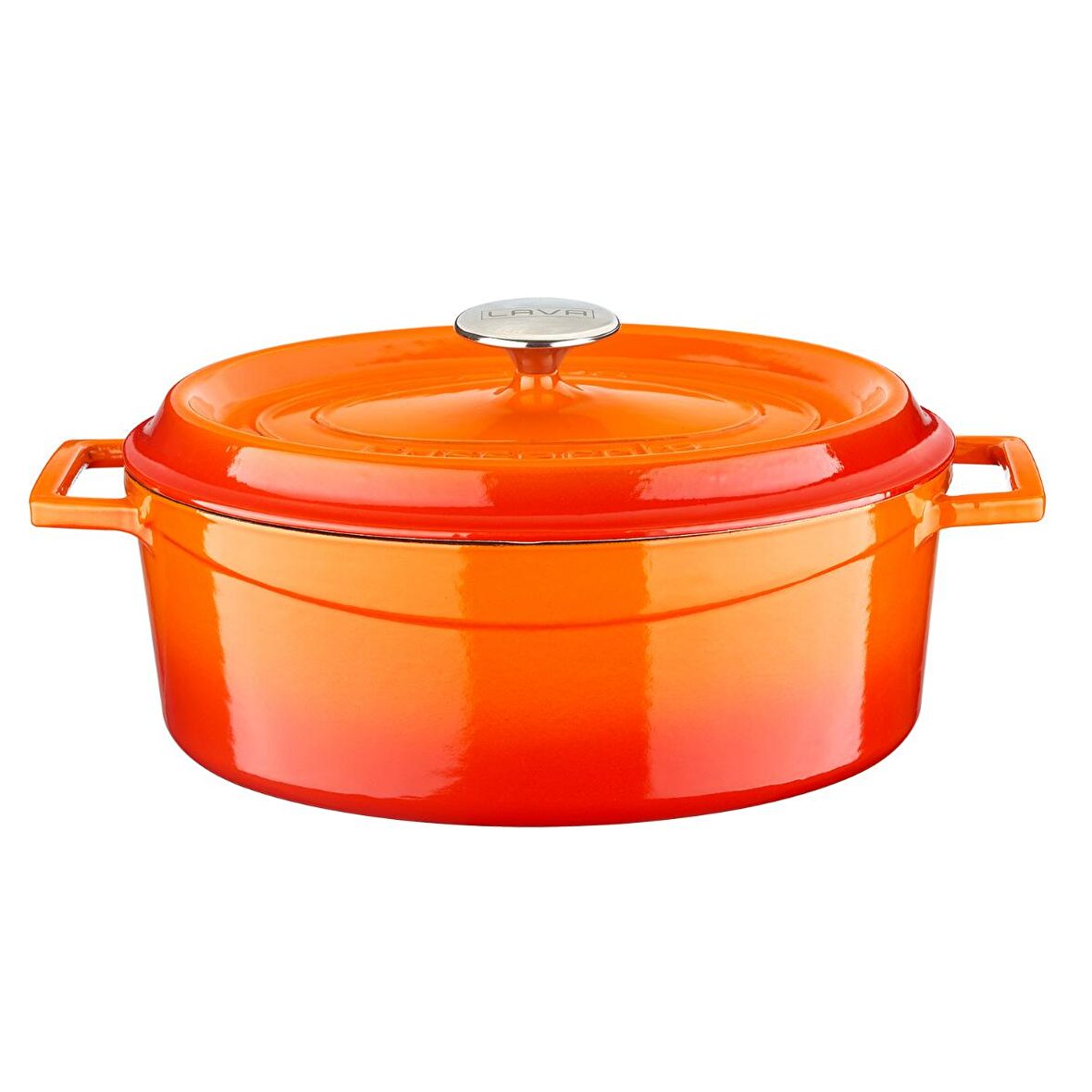 Lava Döküm Oval Tencere 21x27 cm, İç Krem, Turuncu